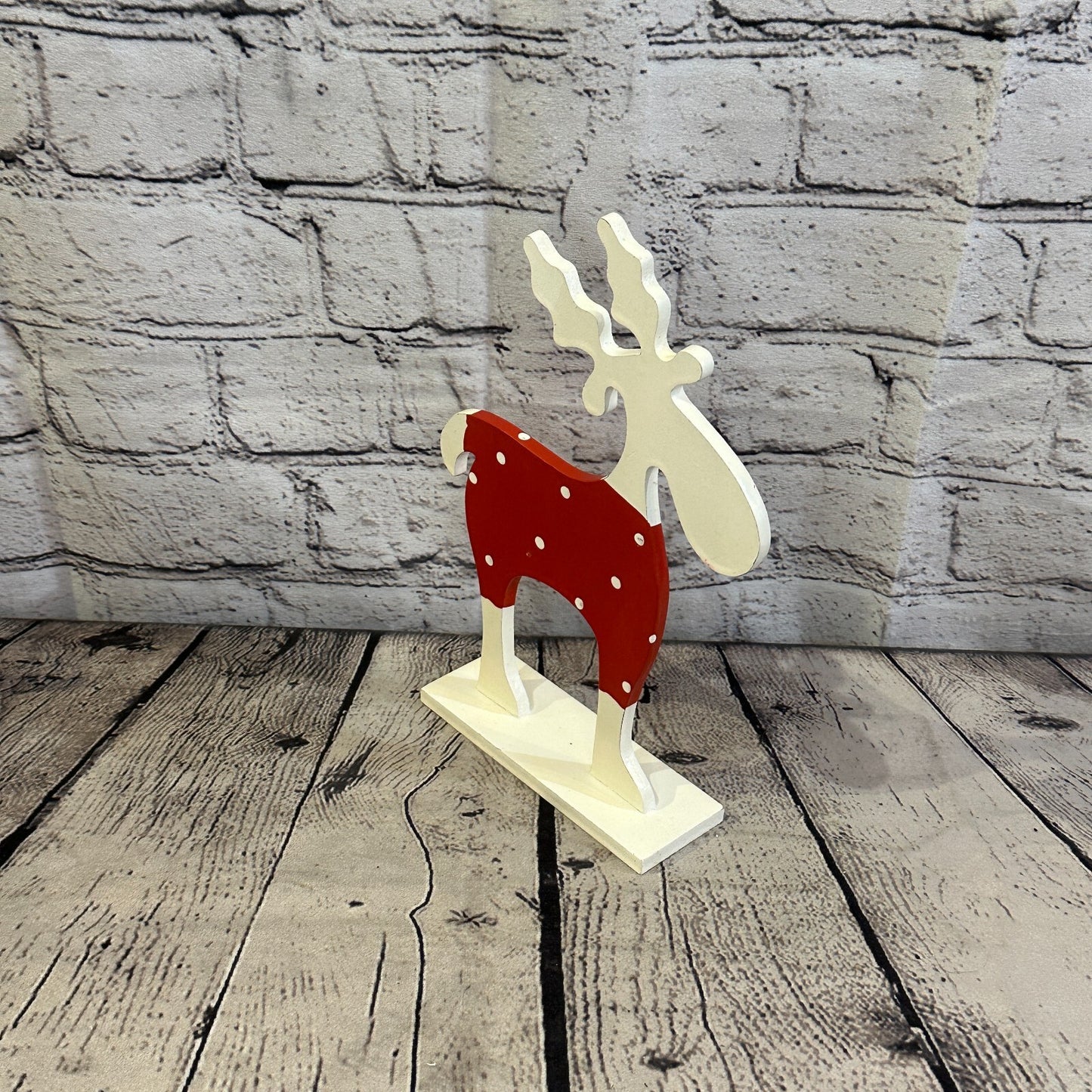 25cm x 20cm Red Handcrafted Wood Reindeer Xmas Christmas Ornament Antlers