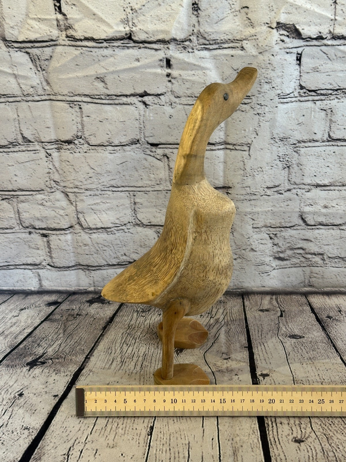 Looking Left 30cm Tall Wooden Hairy Duckling Baby Duck Bamboo Root Fairtrade