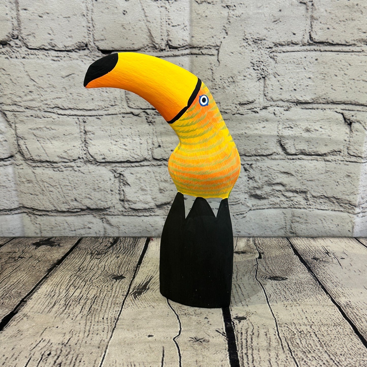 20cm Yellow Toucan Bird Ornament Statue Fair Trade Hand Made Carved Wood