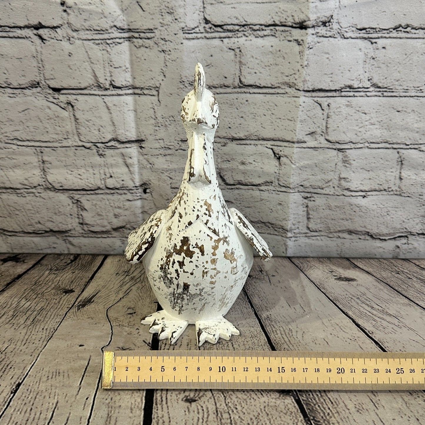 25cm x 12cm White Shabby Wooden Rooster Cockerel Retro Collectable Hand Carved