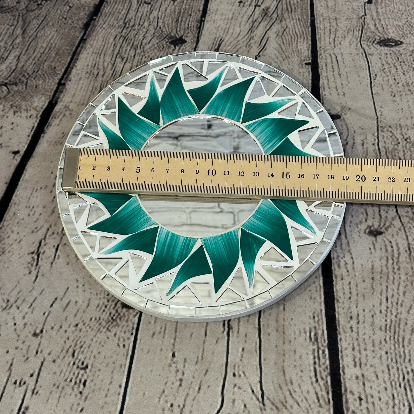 Green Flame Sun Mosaic Tile Wall Mirror 20cm x 20cm 8 Inches Handmade New