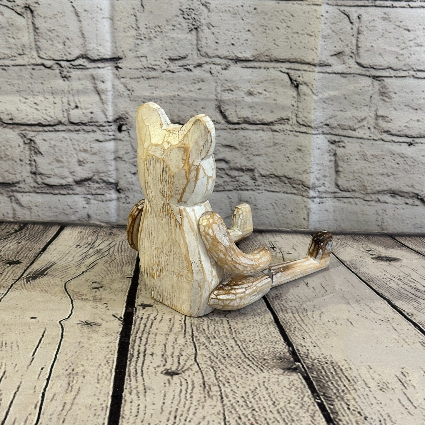 15cm Shabby White Teddy Sitting Animal Wooden Shelf Ornament Handmade Fairtrade