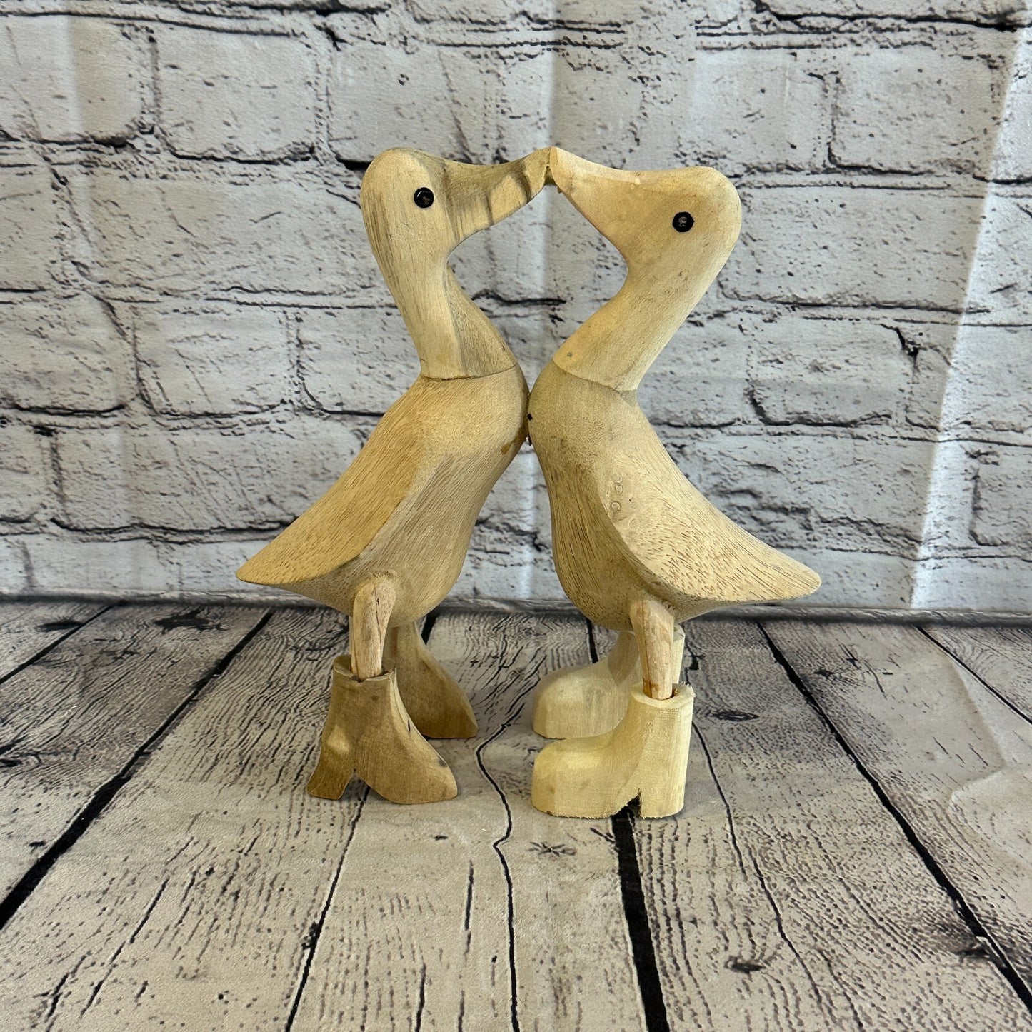 Kissing Ducks 25cm Tall Wooden Hairy Duckling Baby Duck Bamboo Root Fairtrade