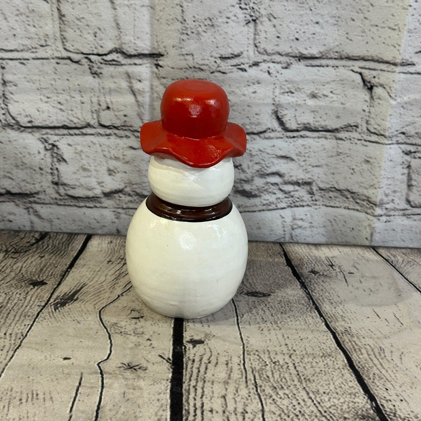 15cm x 8cm Red Top Hat Snowman Handcrafted Wood Xmas Christmas Ornament