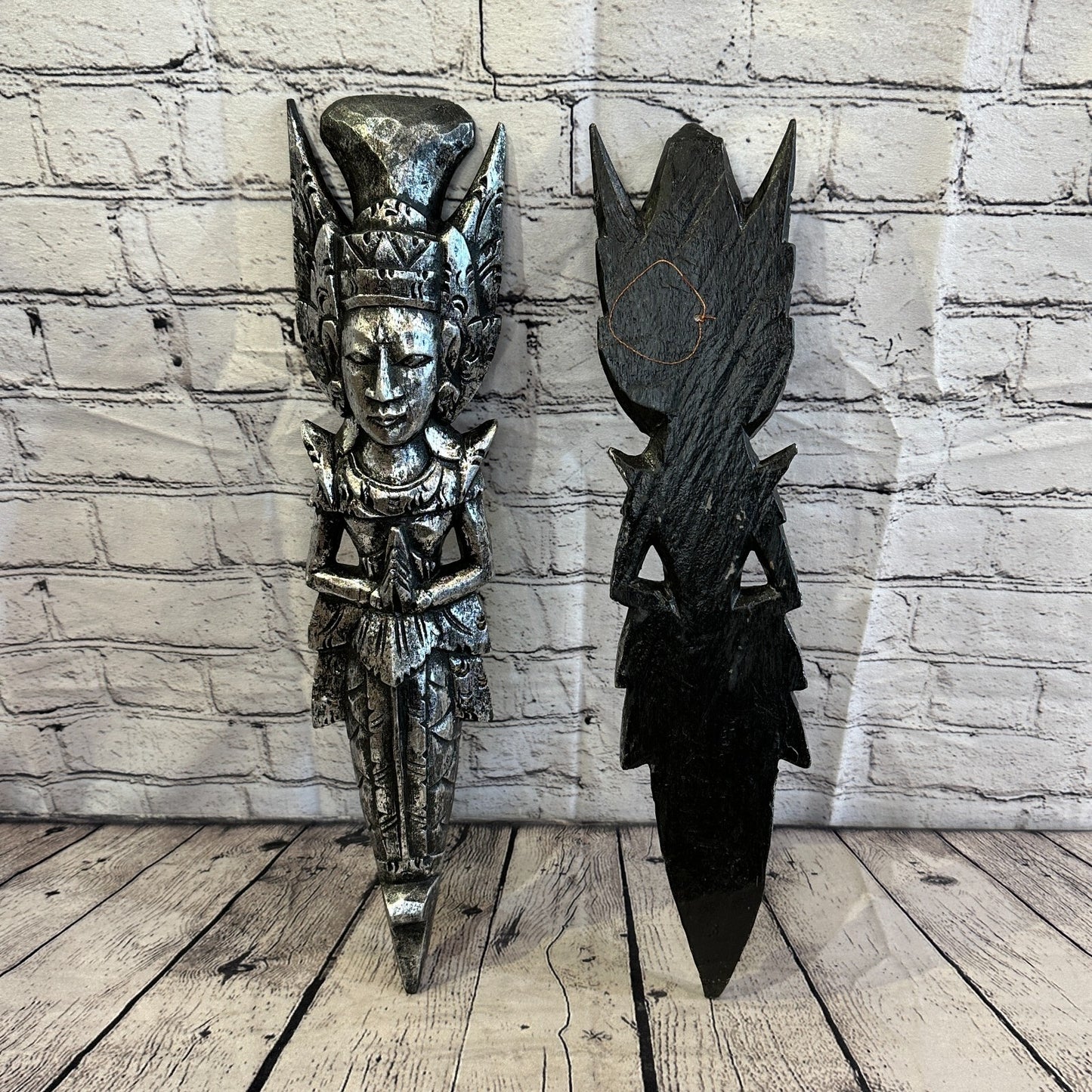 Silver Antique Colour Sita Dewi Bali Rice Goddess Wings Mermaid Wood 50cm Pair