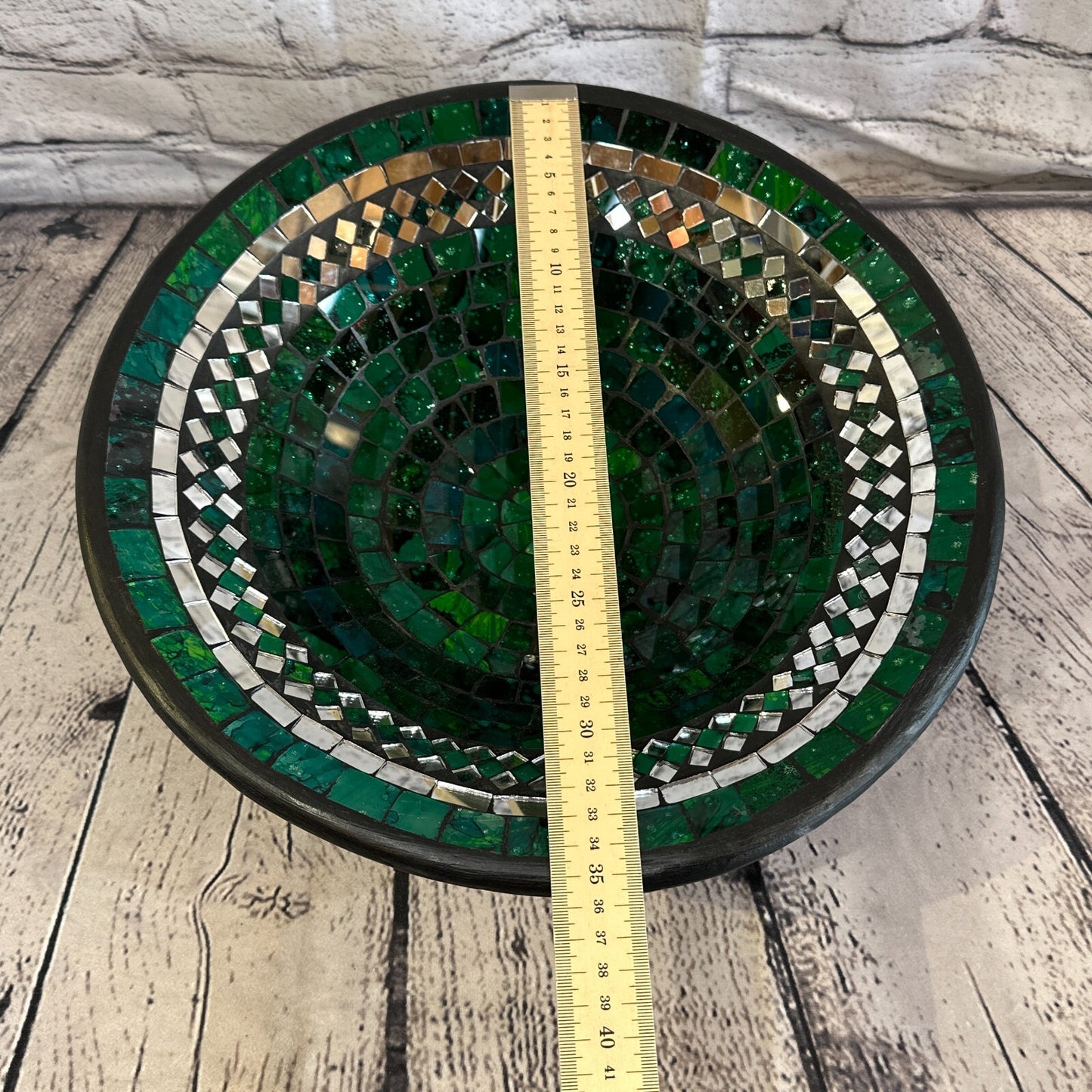35cm Green Round Mosaic Handmade Ceramic Glass Tile Bowl Fruit