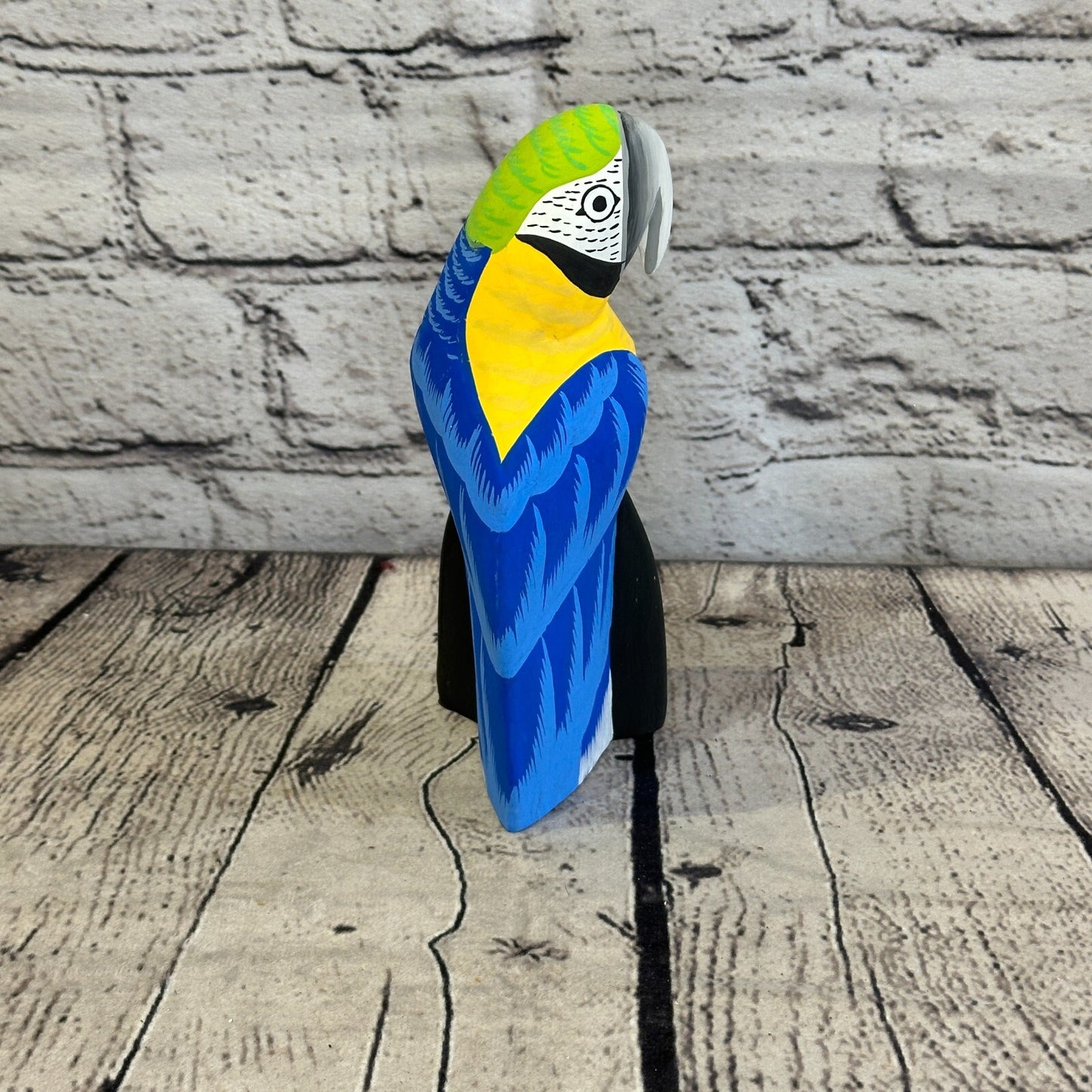 15cm Blue Parrot Bird Ornament Statue Fair Trade Hand Made Carved Wood