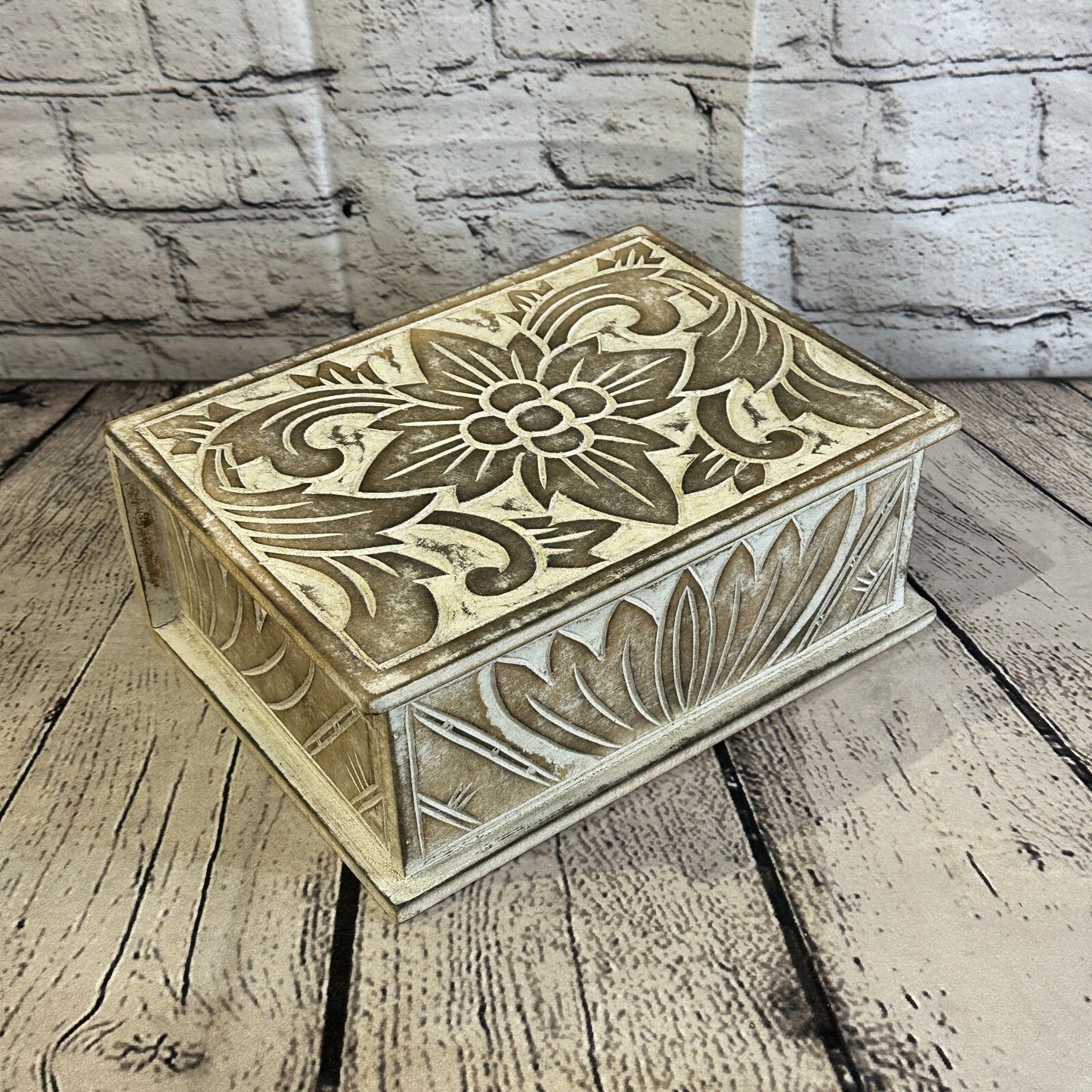 Brown Flower MDF Box Lotus 22cm x 18cm x 8cm Wooden Box Trinket Handmade