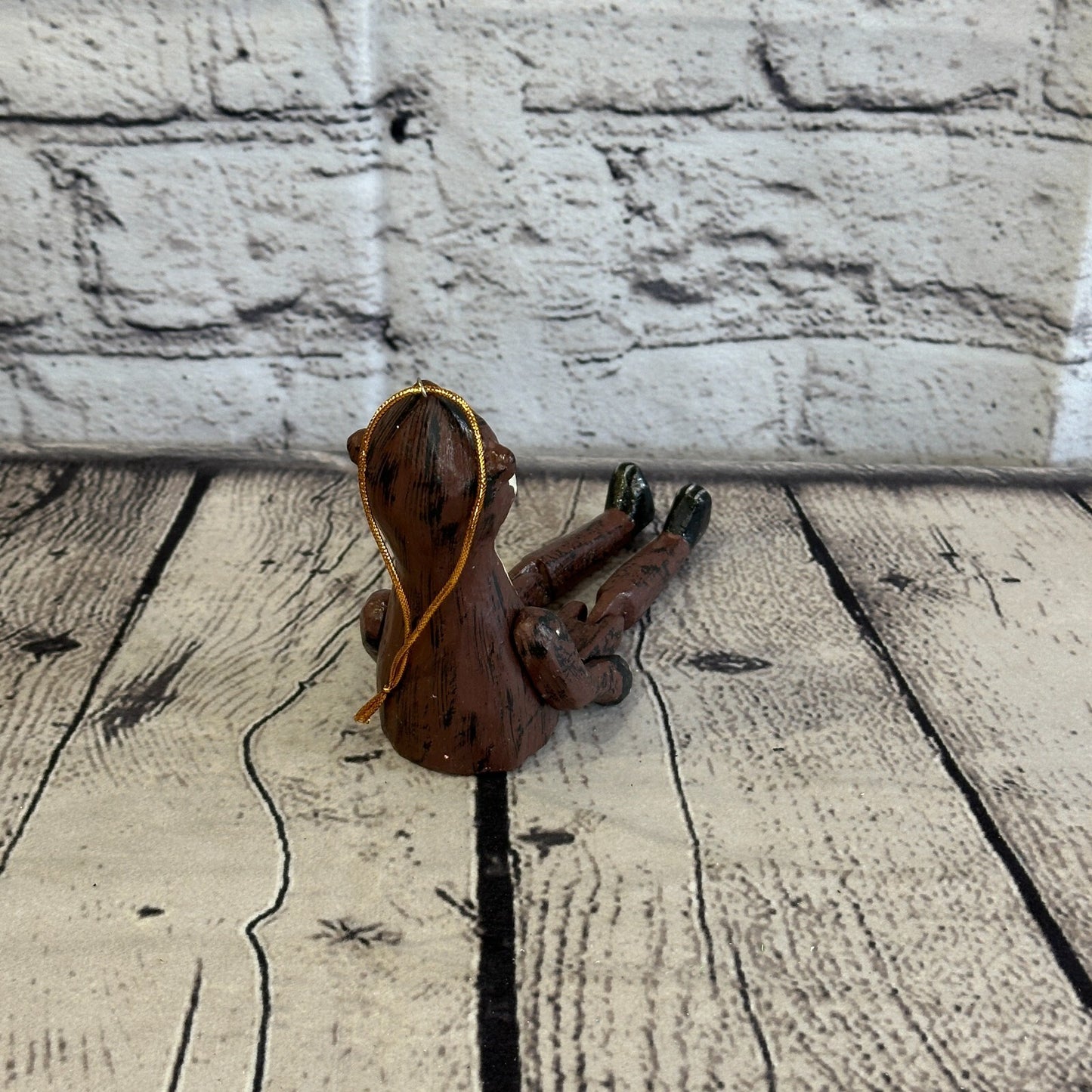 10cm Brown Monkey Sitting Animal, Wooden Shelf Ornament Handmade and Fairtrade
