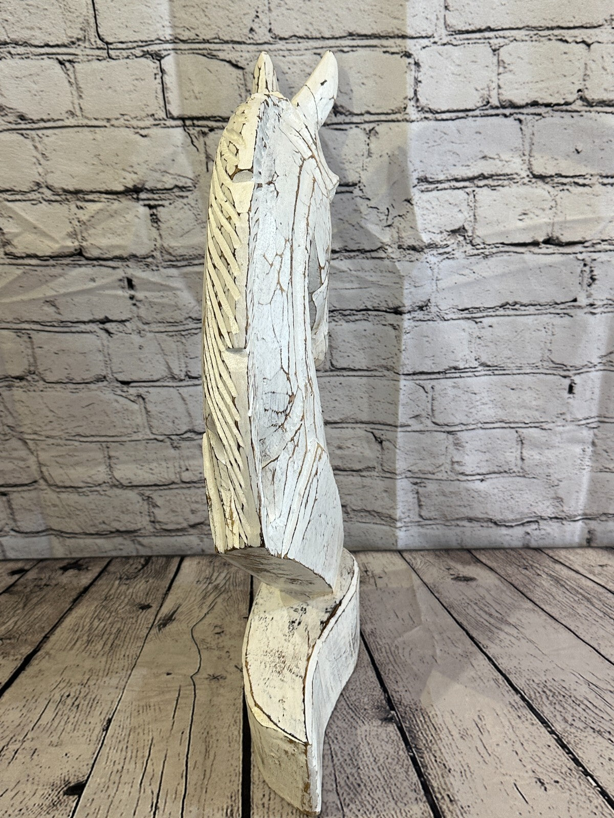 White Wooden 50cm x 25cm Horse Head Bust Hand Carved Wood Sculpture
