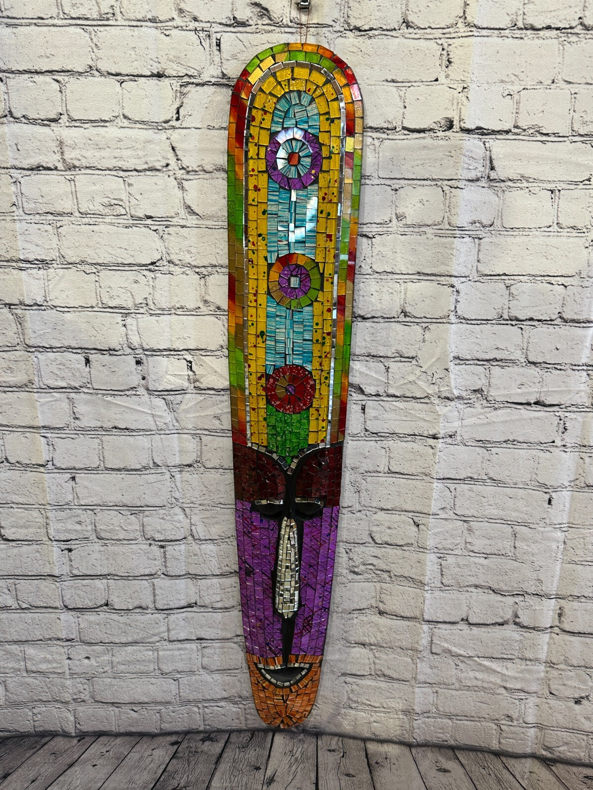 100cm Mosaic Mirror Mask Carved Painted Ethnic Tribal Wall Art Handmade Design 1