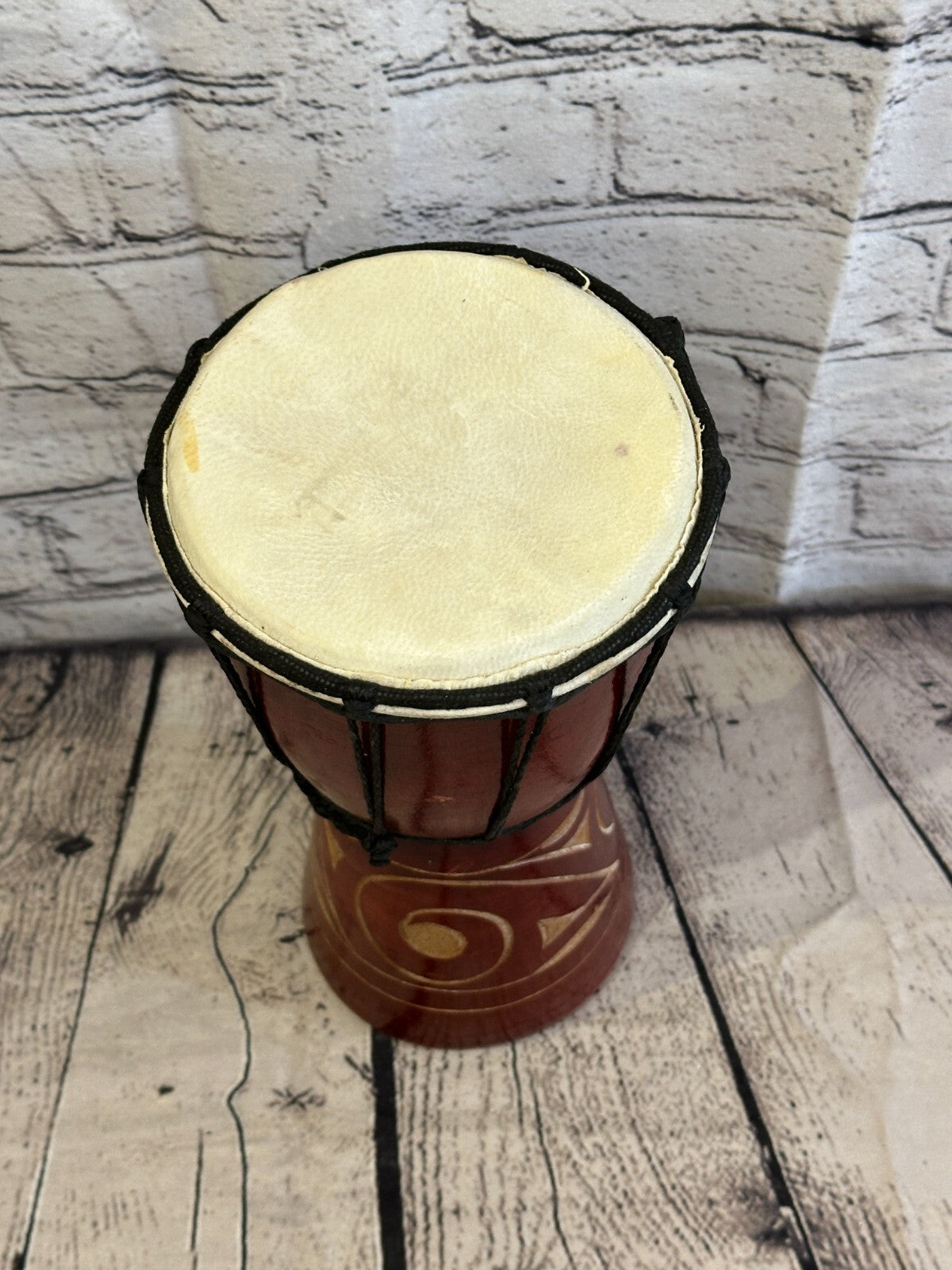 25cm Carved Wooden Djembe Bongo Painted African Influenced Drum High Handmade