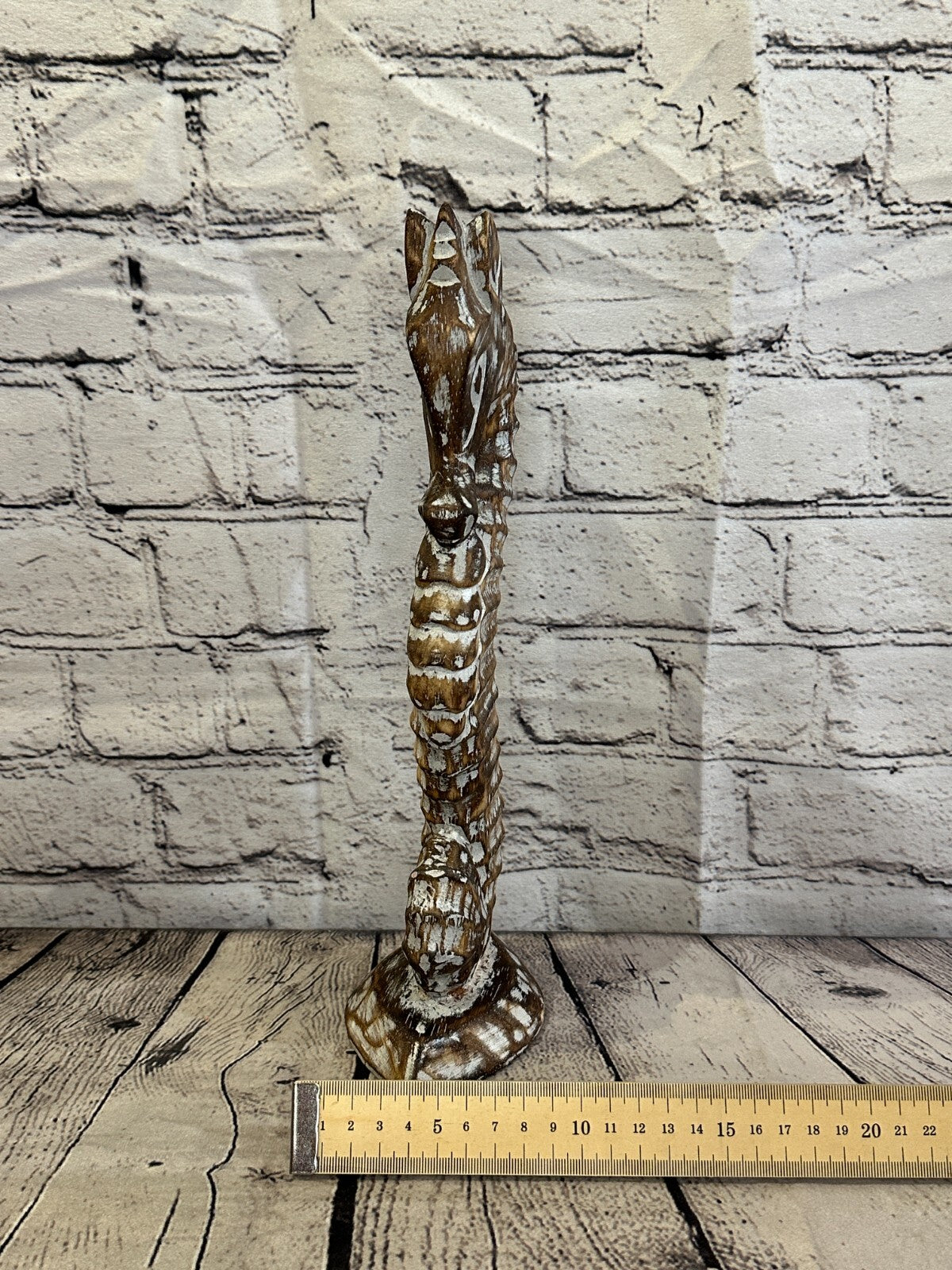 30cm Brown Plain Wooden Shabby Seahorse Statue Ornament Fair Trade Handcarved