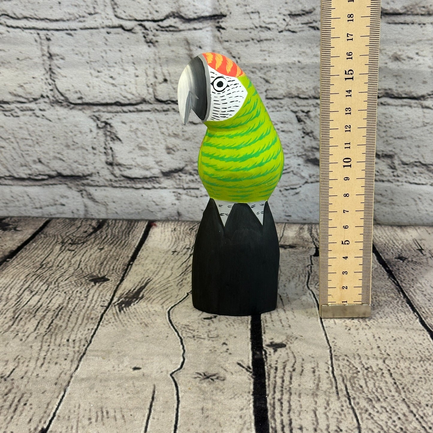 15cm Green Parrot Bird Ornament Statue Fair Trade Hand Made Carved Wood