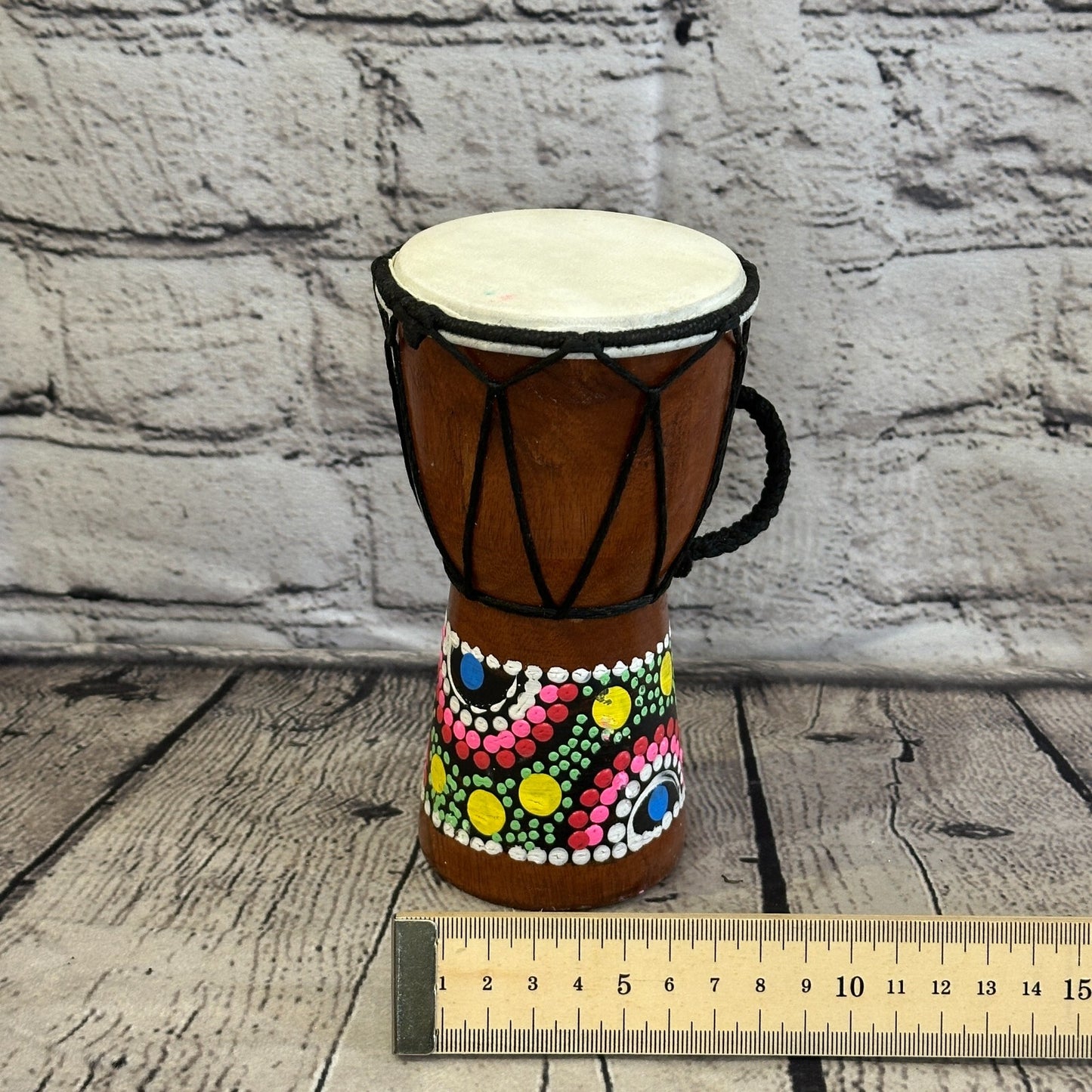 15cm Painted Wooden Djembe Bongo Painted African Influenced Drum High Handmade