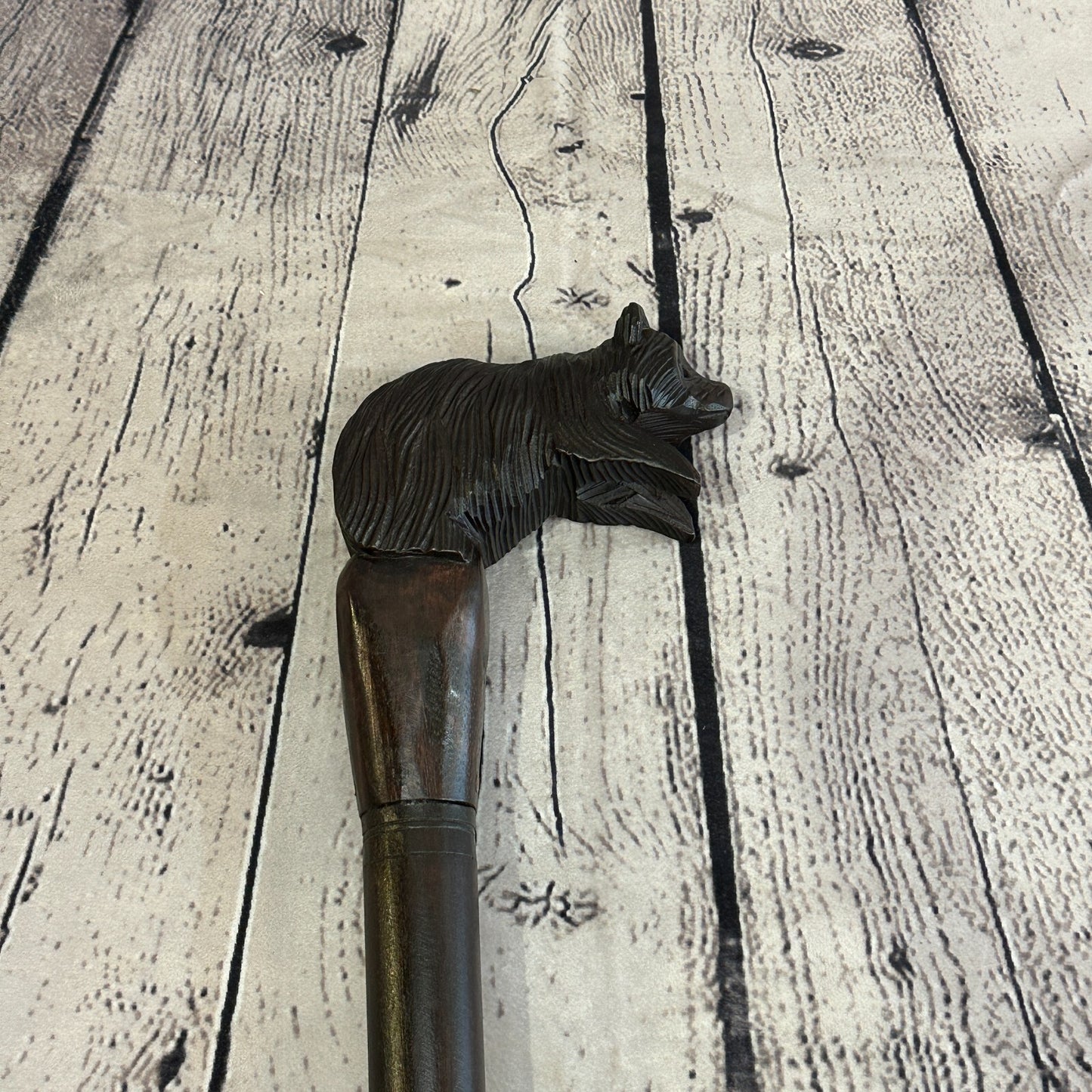 Grizzly Bear 90cm Tribal African Walking Stick Cane Hand Carved Dark Wood
