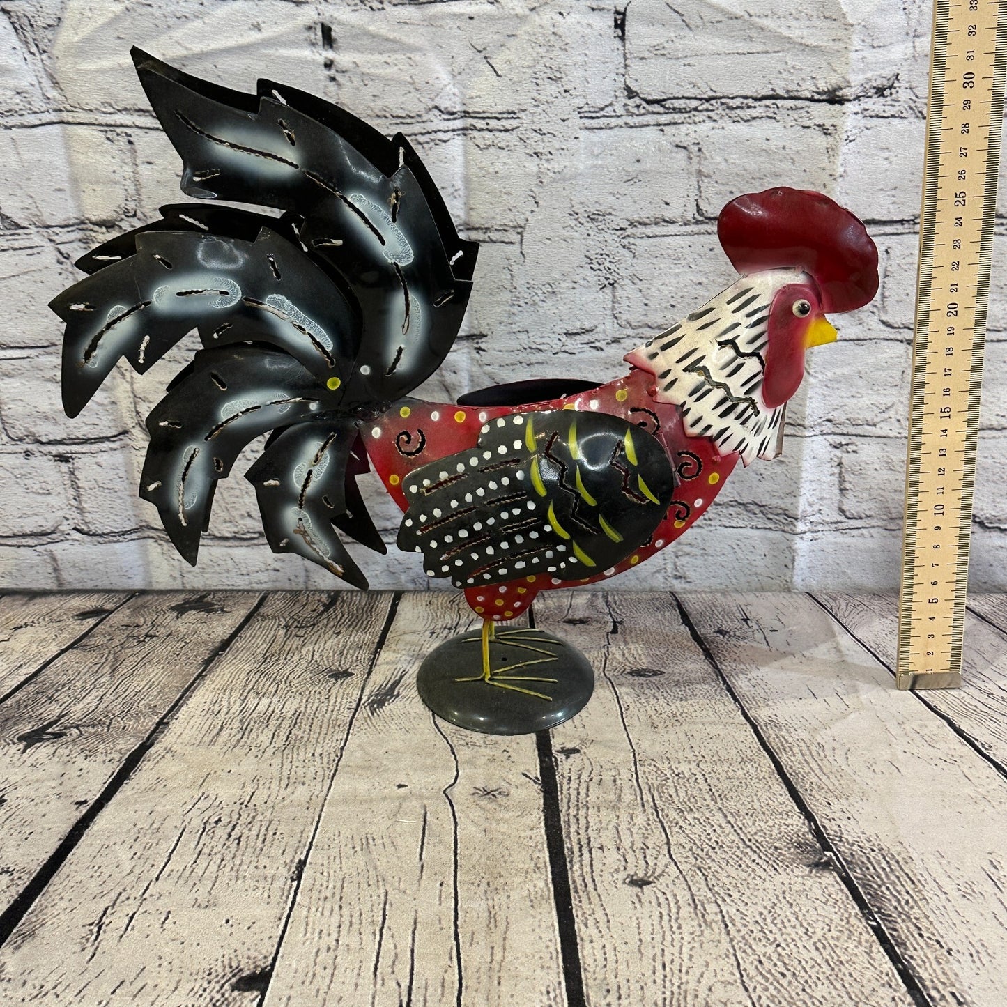 40cm x 25cm Brown Rustic Metal Chicken Ornament Painted Statue Candle Holder