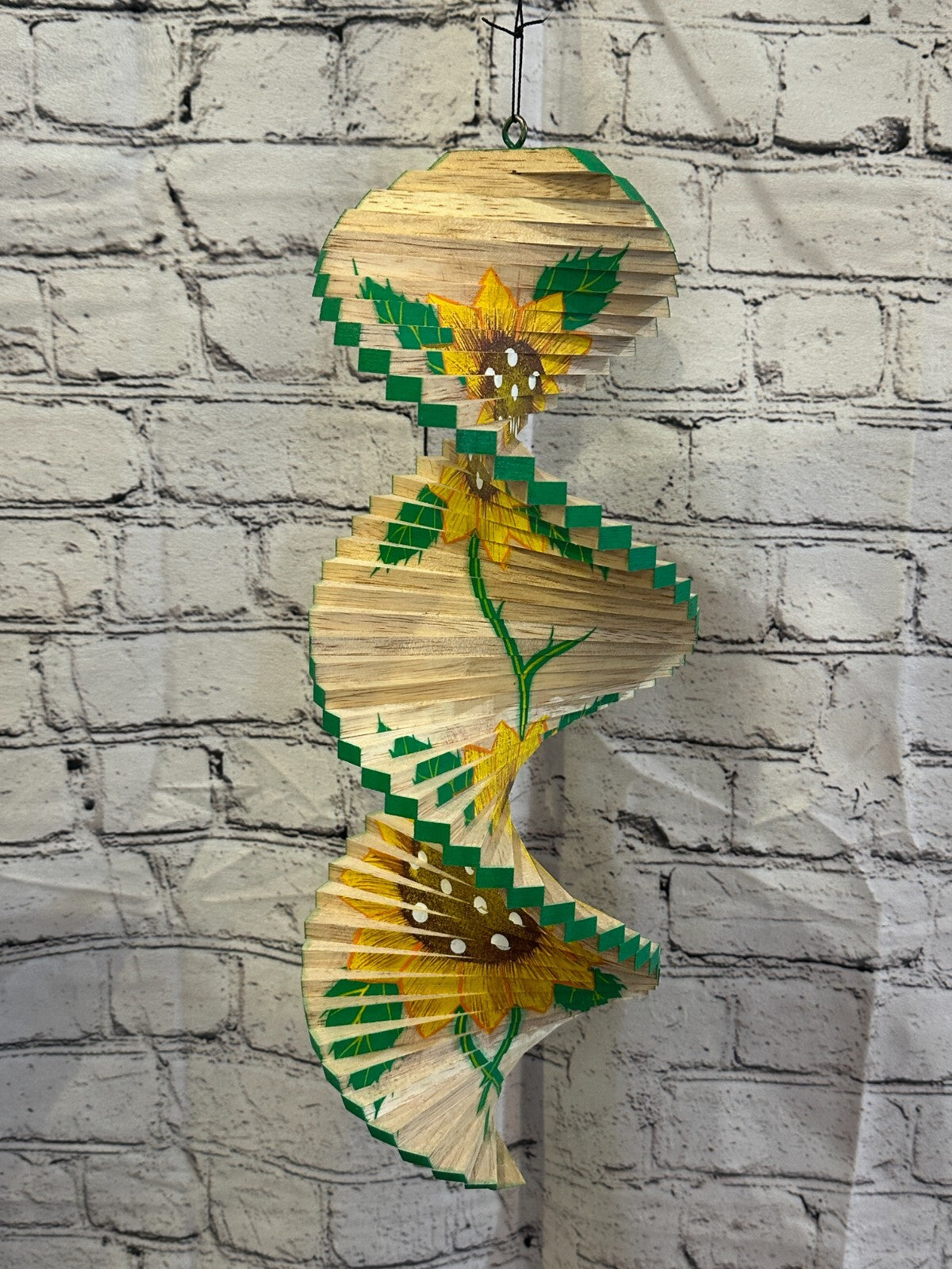 40cm Yellow Sunflower Pattern Wind Spinner Wooden Spiral Mobile Garden Ornament