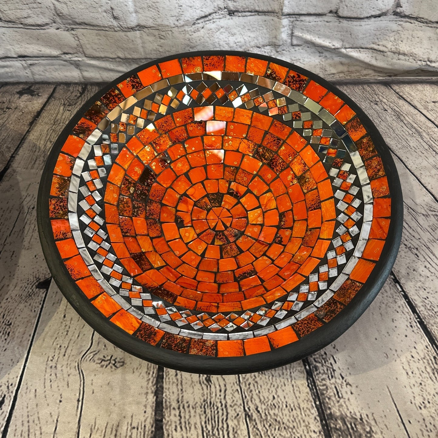 35cm Orange Round Mosaic Handmade Ceramic Glass Tile Bowl Fruit