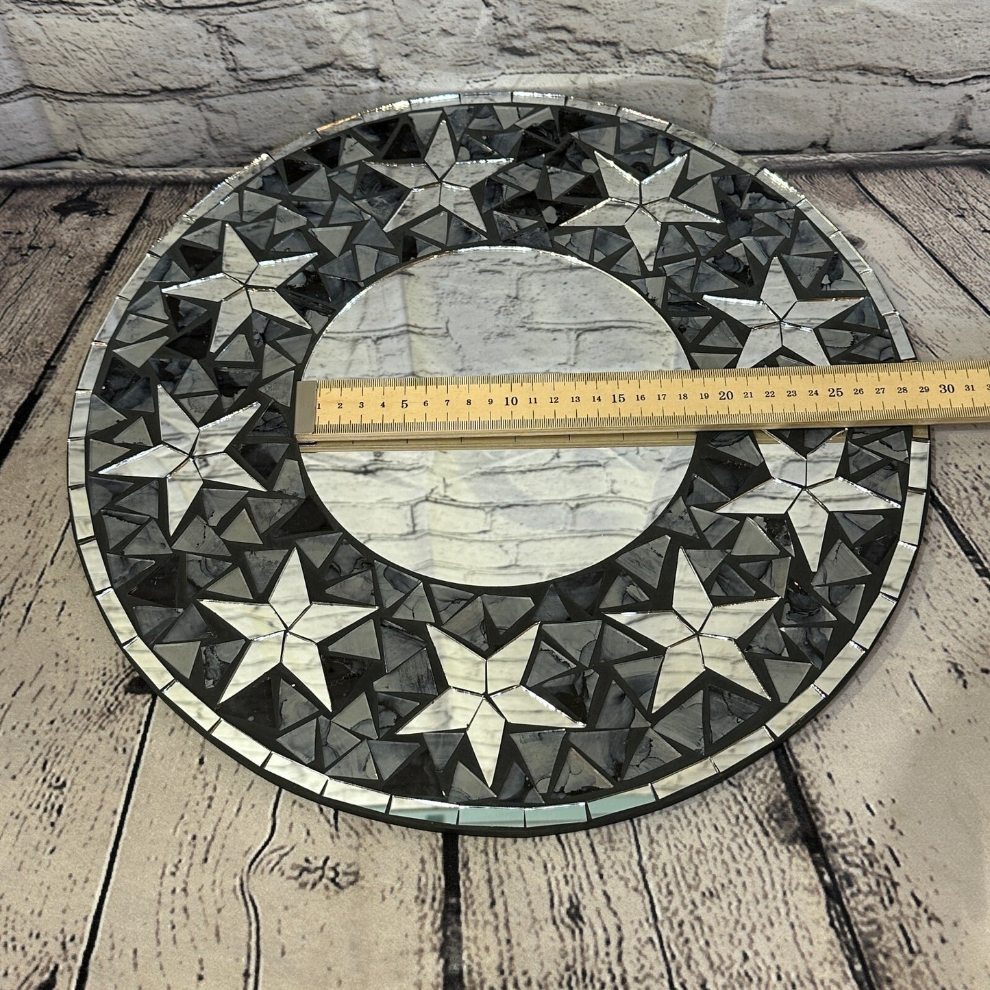 Black Stars Mosaic Tile Wall Mirror 40cm x 40cm 16 Inches Handmade New