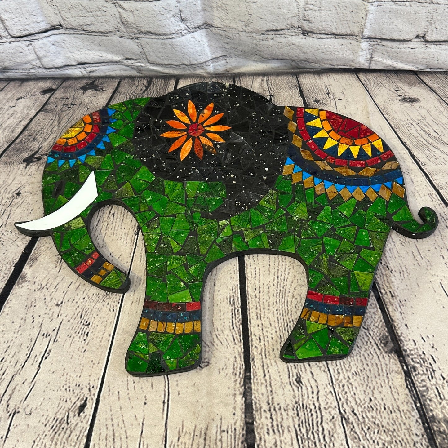 Green Elephant Mosaic Tile Wall Mirror 45cm x 35cm 18 Inches Handmade