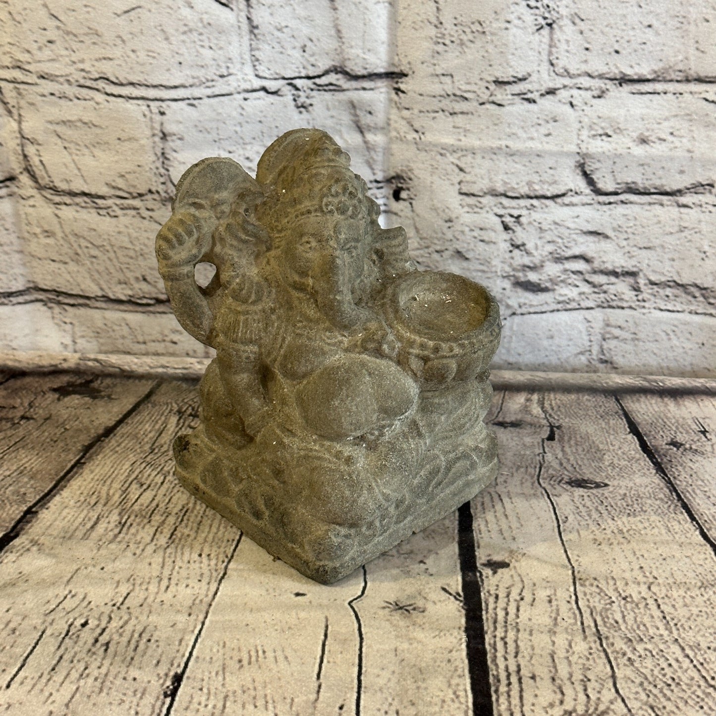 Ganasha Candle Stone Garden 18cm Ornament Outdoor Indoor Statue Hindu