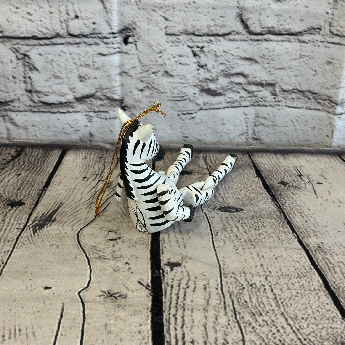 10cm Striped Zebra Sitting Animal, Wooden Shelf Ornament Handmade and Fairtrade