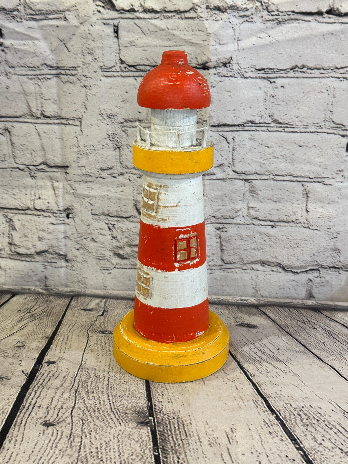 30cm Red White Wooden Lighthouse Ornament Nautical Coastal Sculpture Statue