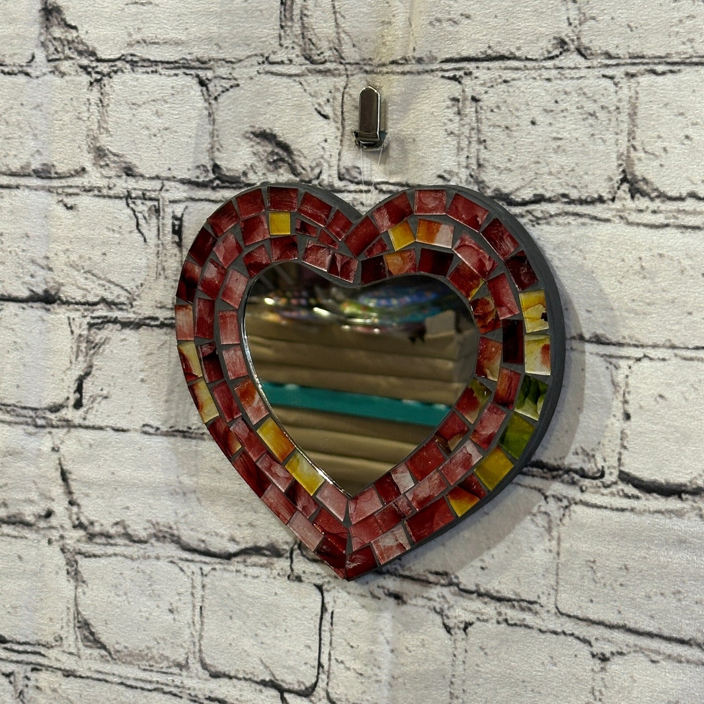 Red Heart Shape Mosaic Tile Wall Mirror 20cm x 15cm 8 Inches Handmade New