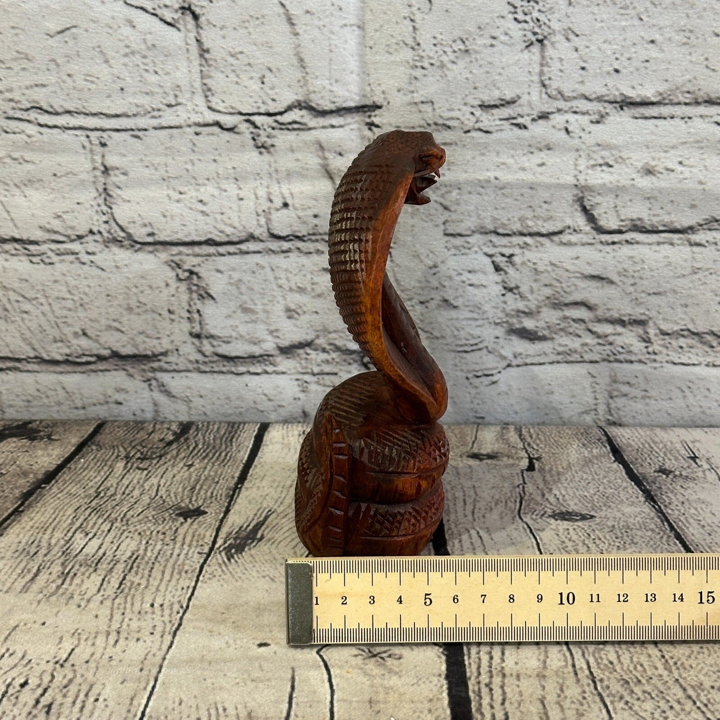 15cm x 8cm Solid Wood Cobra Carving Sculpture Decor Statue Snake Oriental Cobra