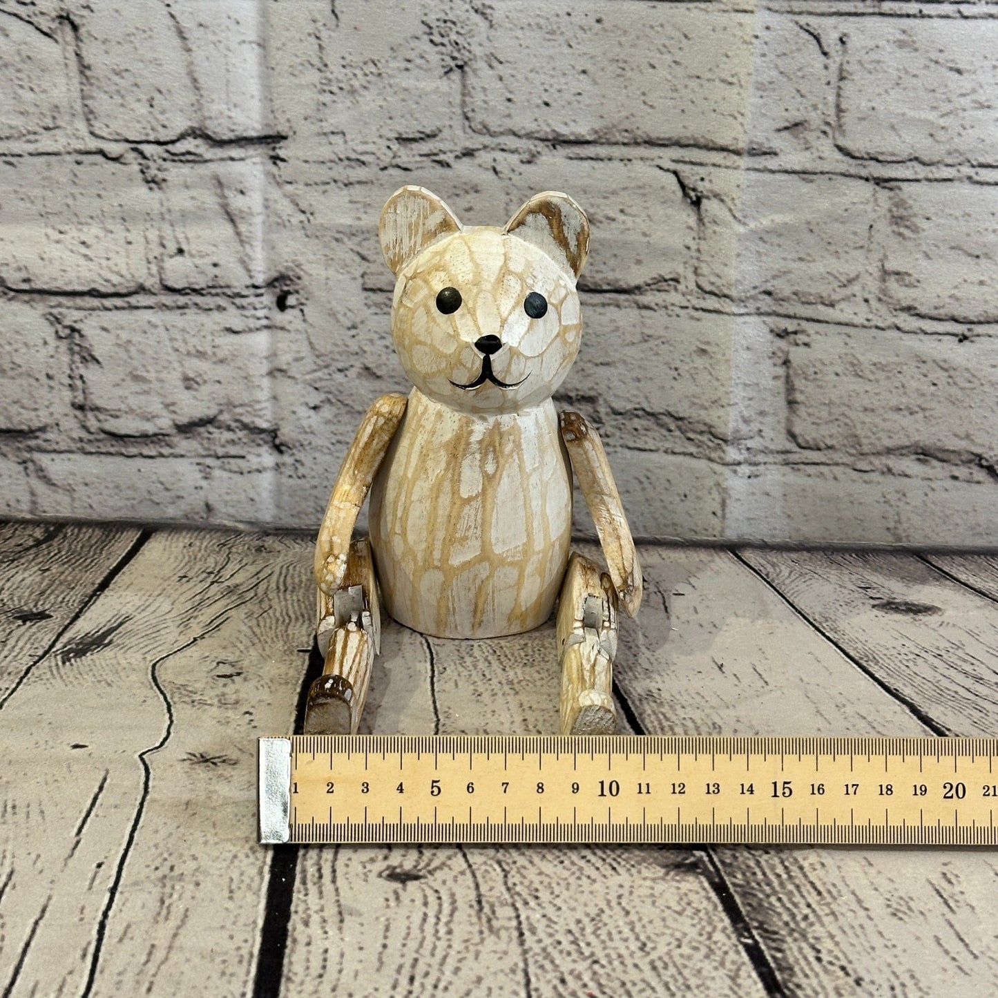 15cm Shabby White Teddy Sitting Animal Wooden Shelf Ornament Handmade Fairtrade