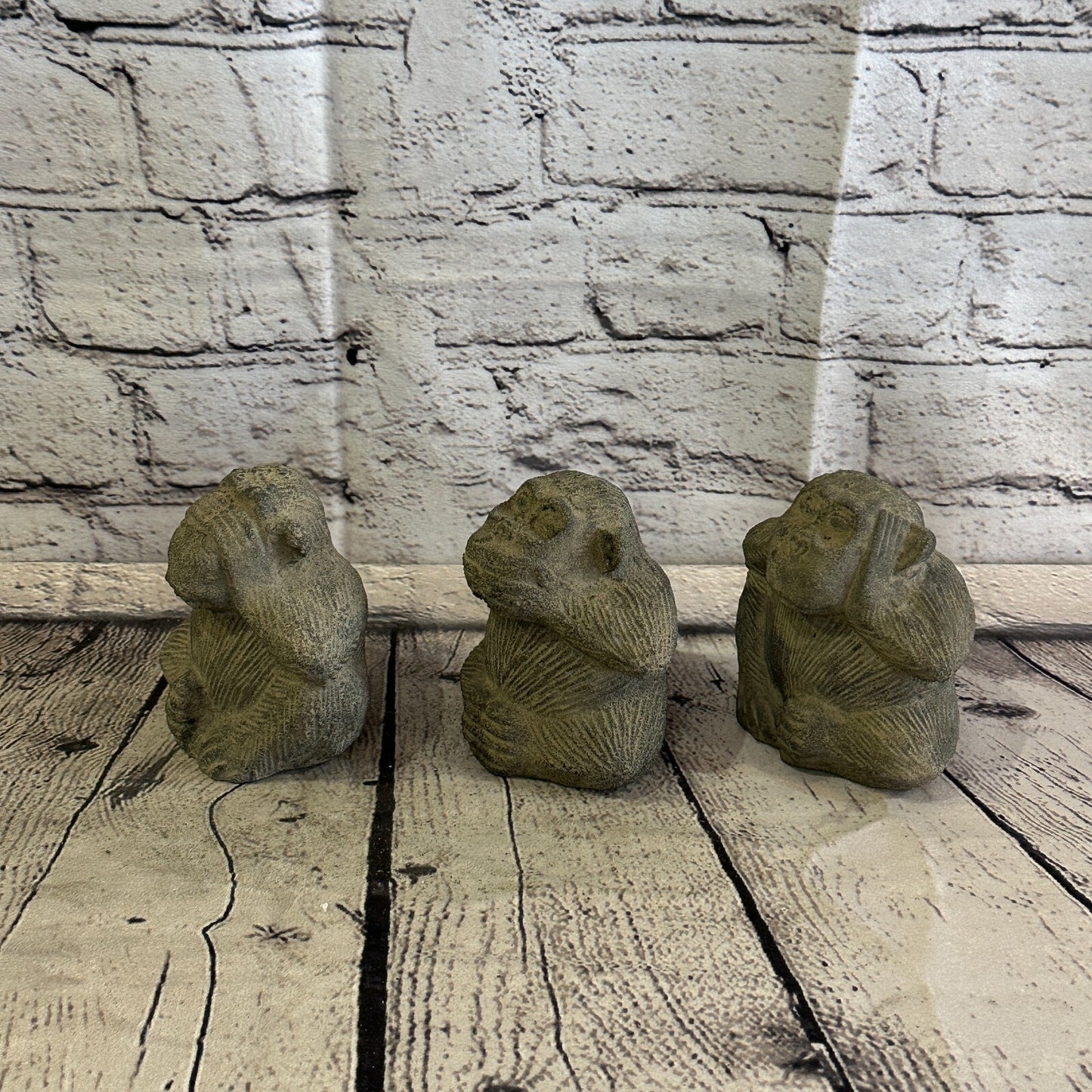 3 Wise Monkeys Set Stone Garden 10cm x 8cm Ornament Outdoor Indoor Statue Hindu