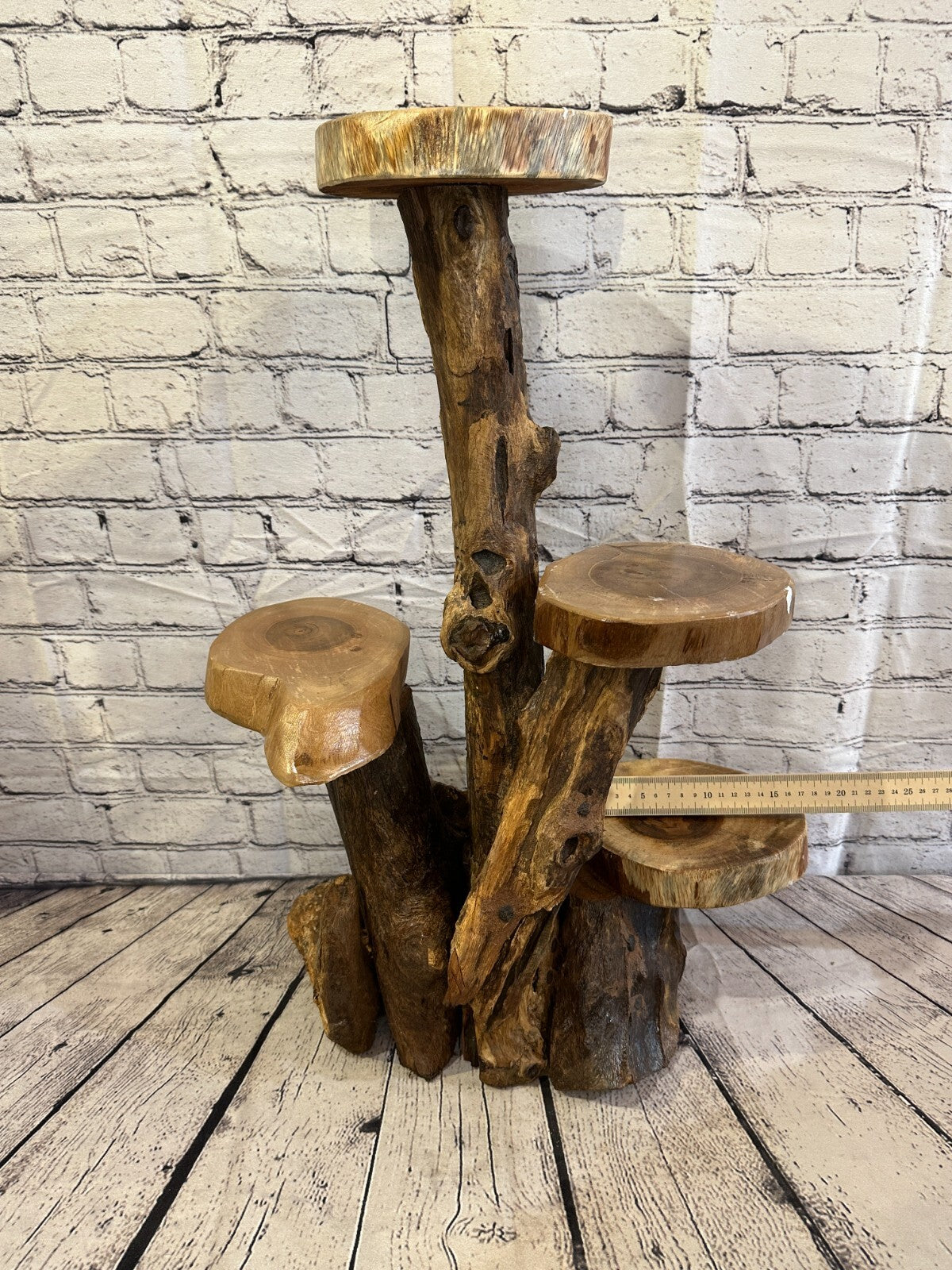 63cm x 38cm Quad Teak Root Wood Mushroom Coffee Table Side Home Furniture