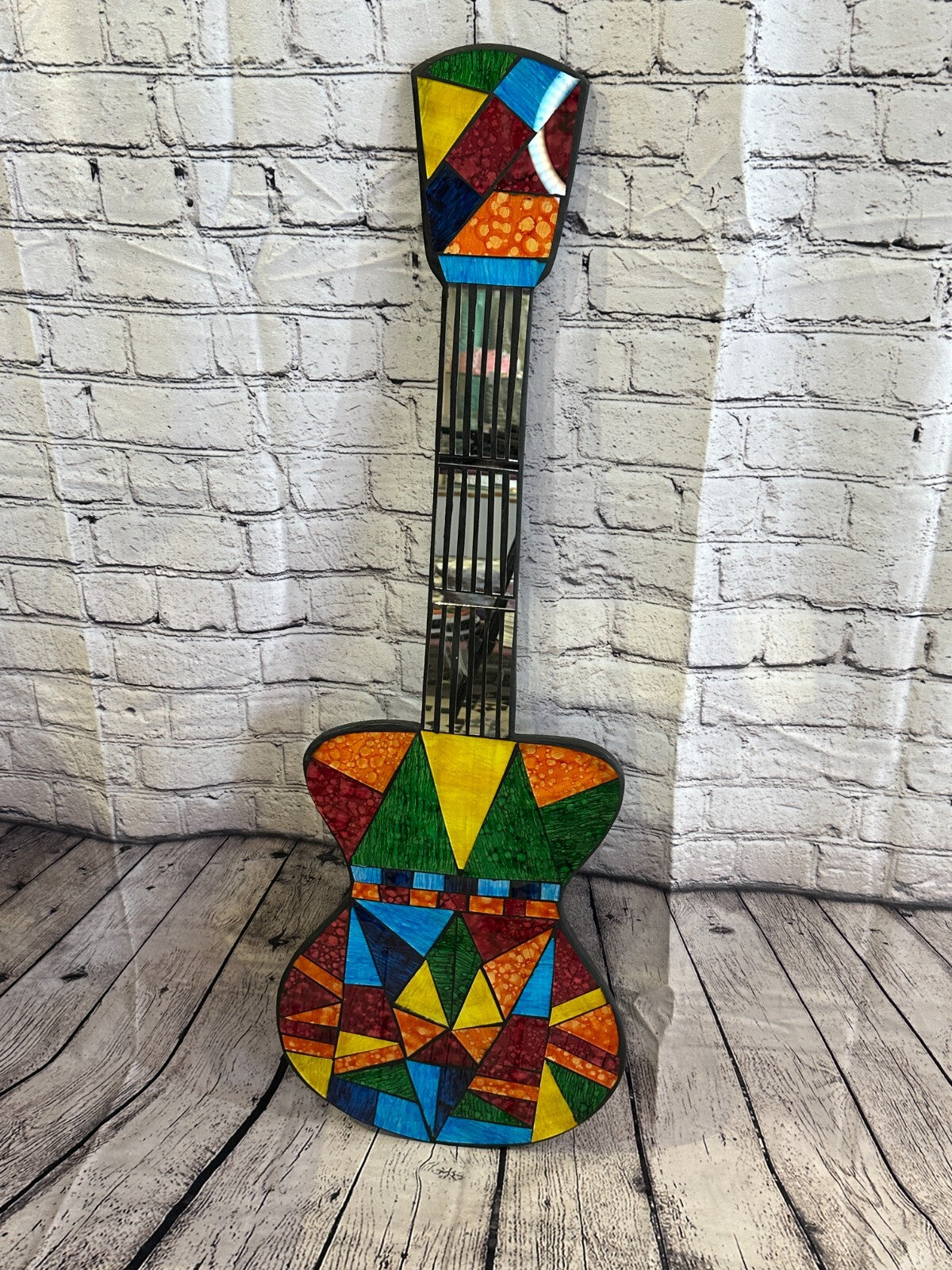 Bright Rainbow Guitar Mosaic Tile Wall Mirror 100cm x 30cm Handmade New