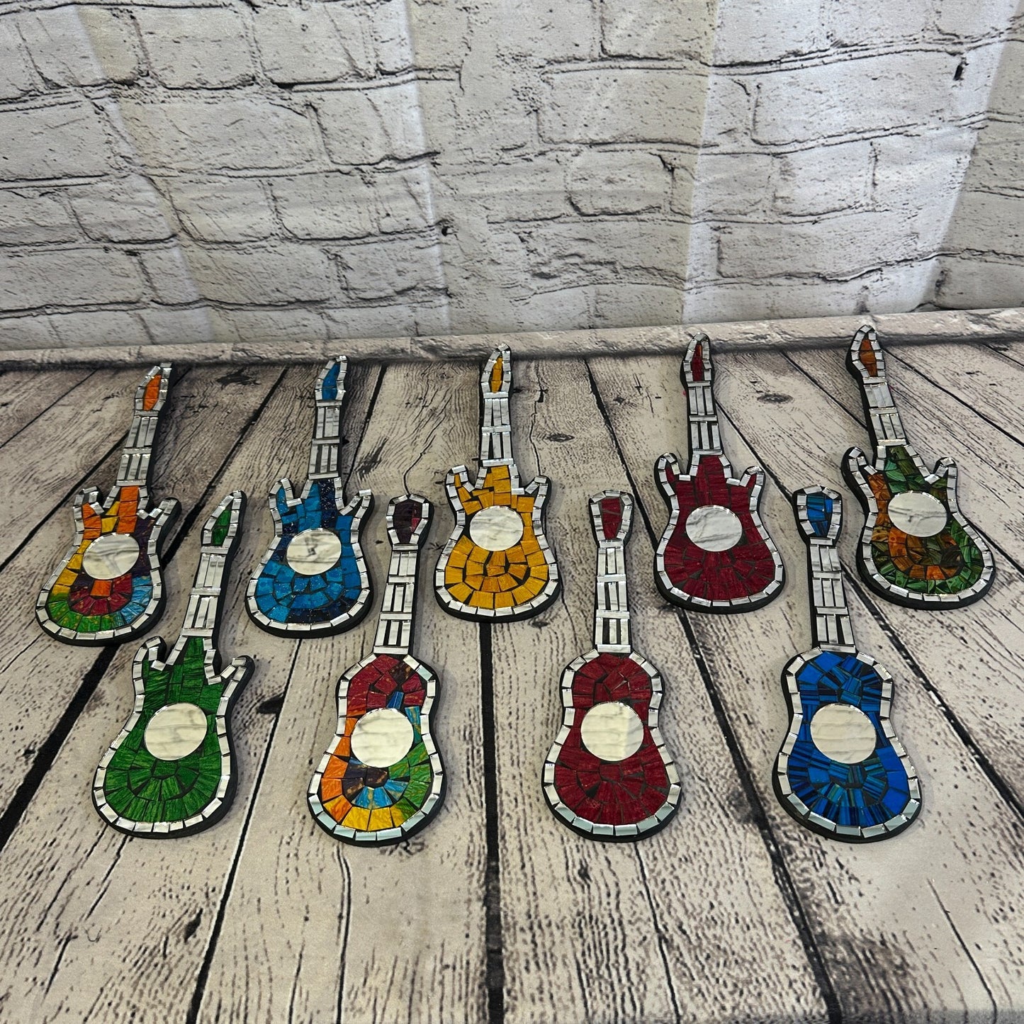 Bright Rainbow Acoustic Guitar Mosaic Tile Wall Mirror 20cm x 8cm Handmade New