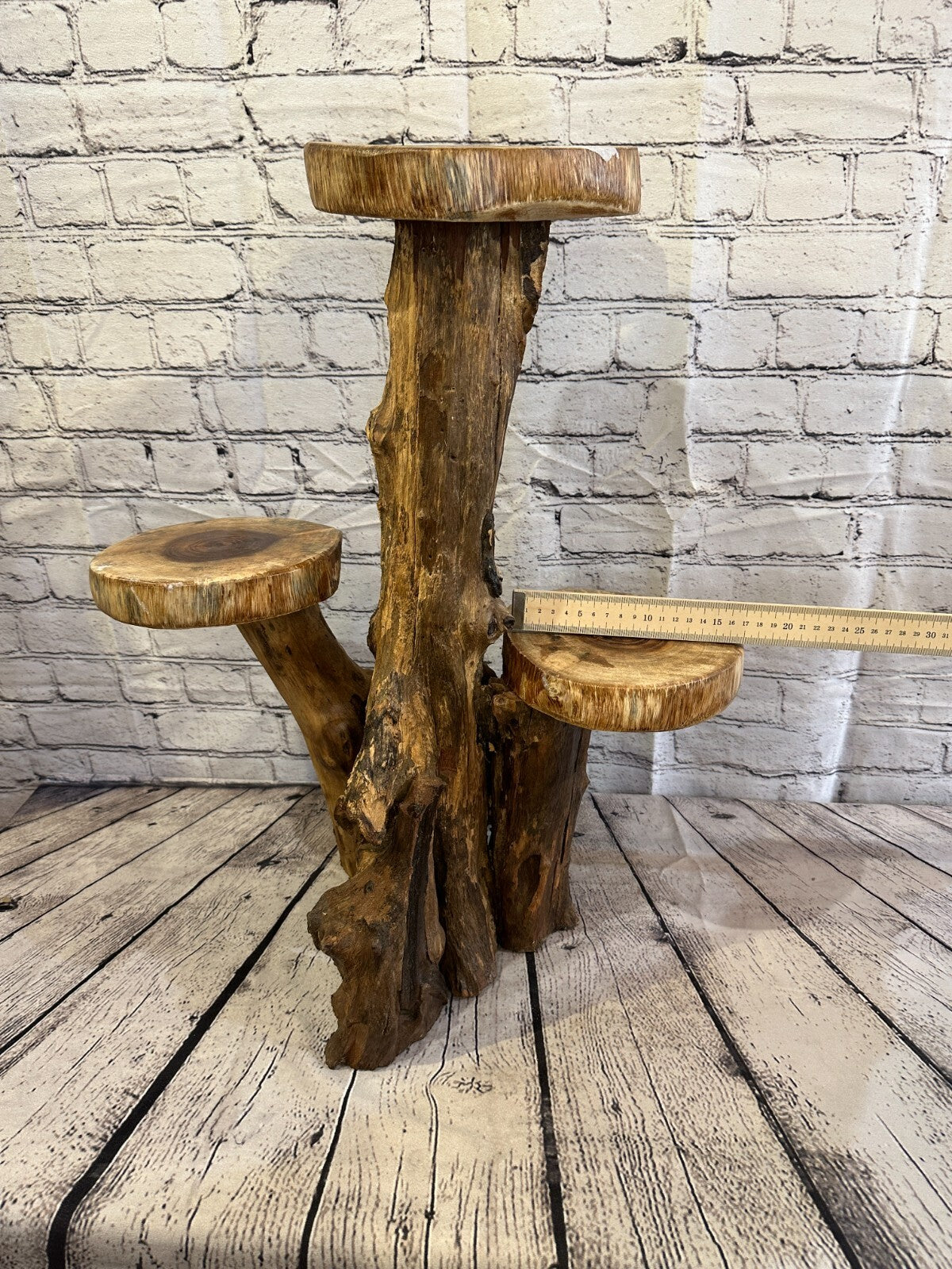 60cm x 45cm Triple Teak Root Wood Mushroom Coffee Table Side Home Furniture