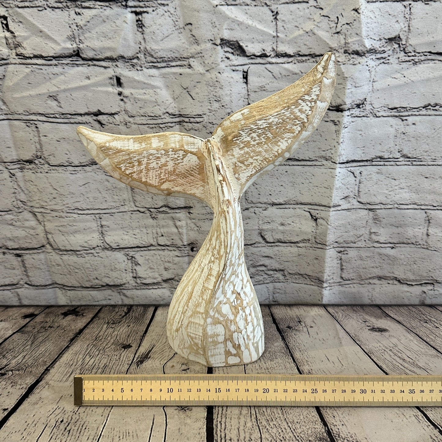 35cm x 30cm Whale Tail White Fish Wood Coastal Ocean Bathroom Decoration