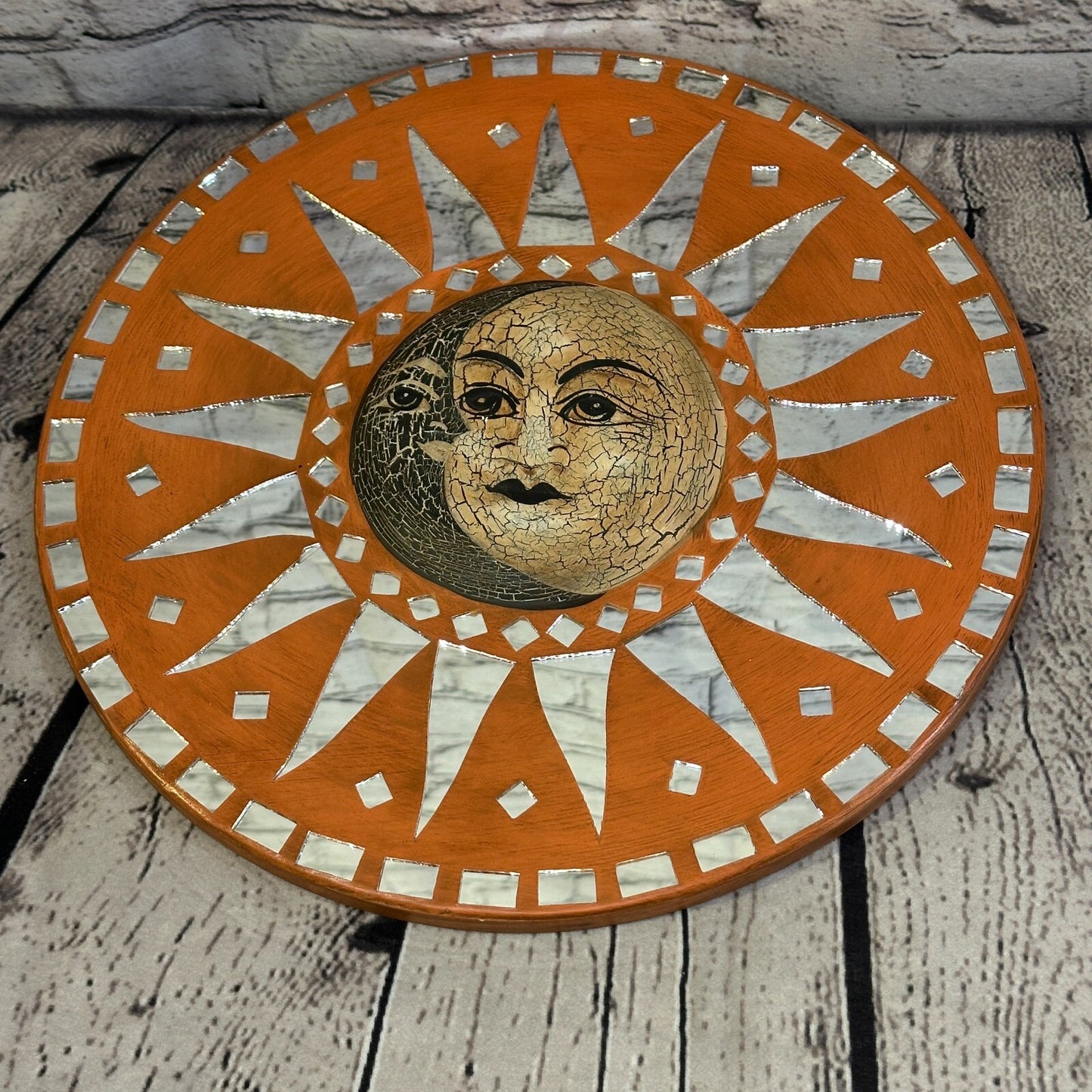Sun Moon Face Mosaic Tile Wall Mirror 30cm x 30cm 12 Inches Handmade Fairtrade