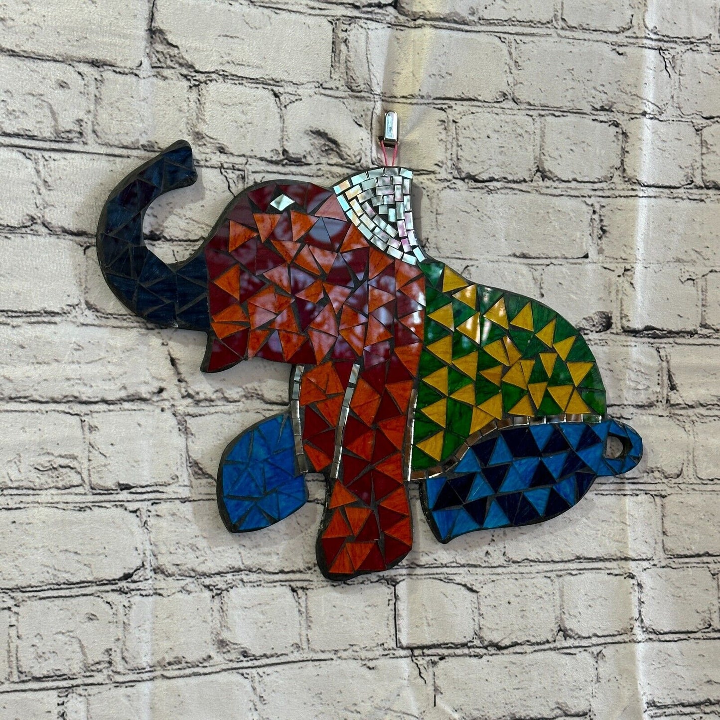 Rainbow Sitting Elephant Mosaic Tile Wall Mirror 40cm x 30cm Handmade New