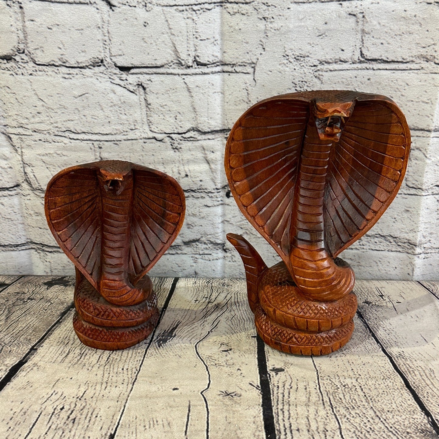 20cm x 10cm Solid Wood Cobra Carving Sculpture Decor Statue Snake Oriental Cobra