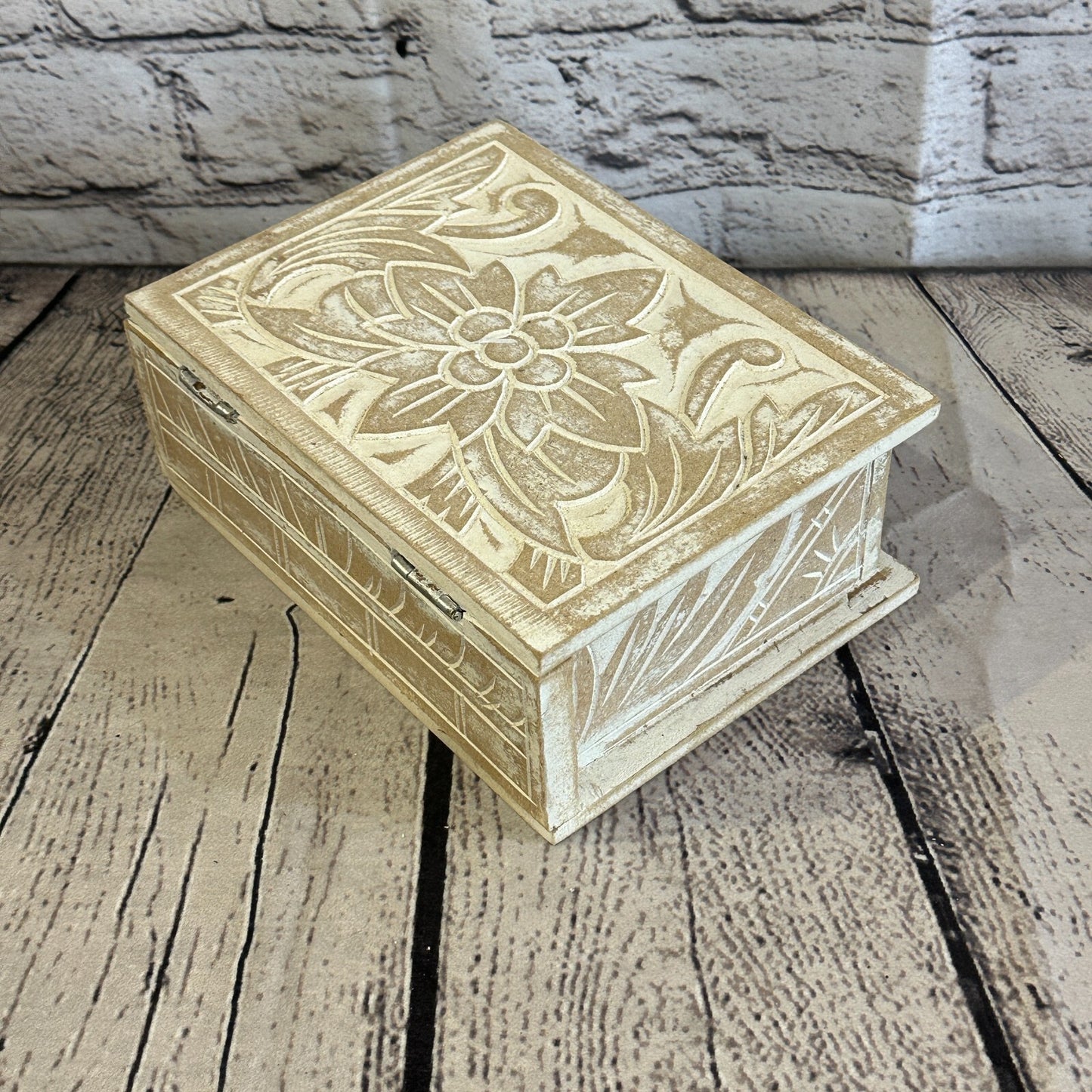 White Flower MDF Box Lotus 18cm x 12cm x 7cm Wooden Box Trinket Handmade