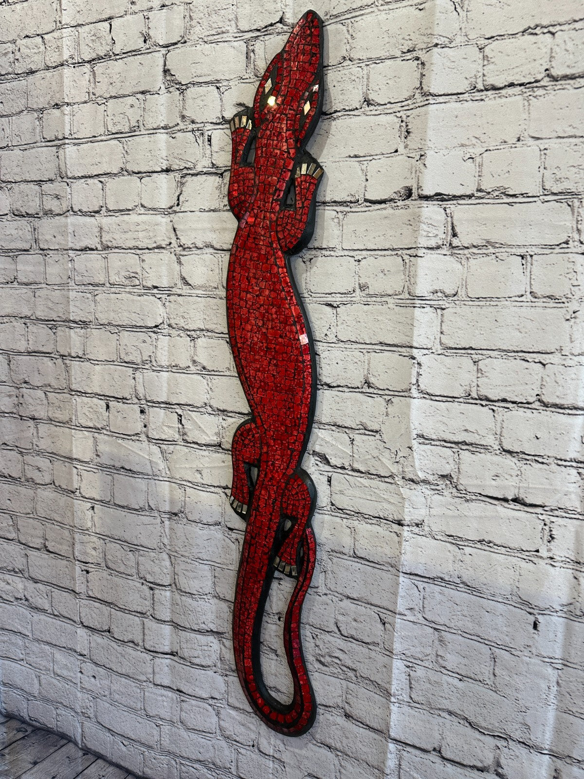 80cm Gecko Red Mosaic Wall Hanging Wooden Ornaments Wood Carving