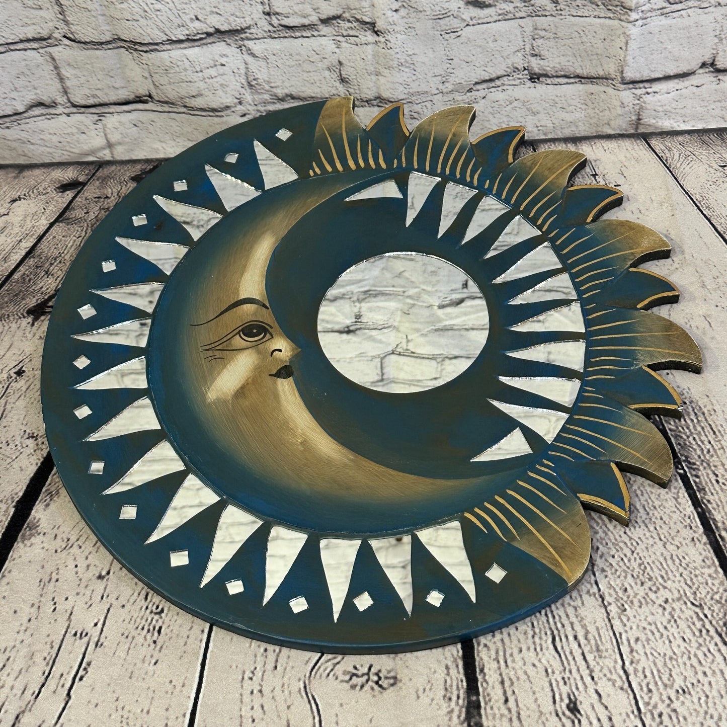 Blue Half Moon Mosaic Tile Wall Mirror 40cm x 40cm 16 Inches Handmade Fairtrade