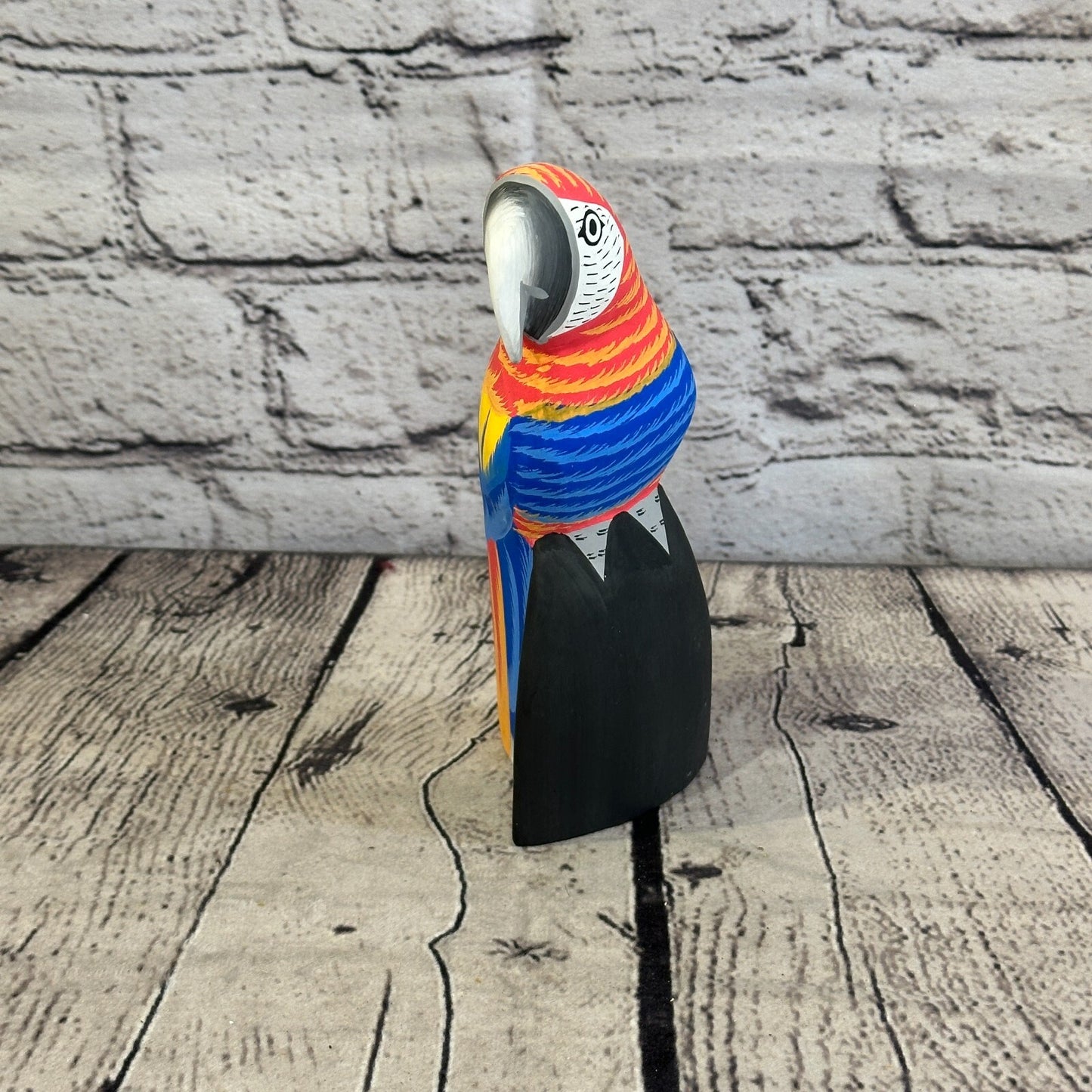 15cm Red Parrot Bird Ornament Statue Fair Trade Hand Made Carved Wood
