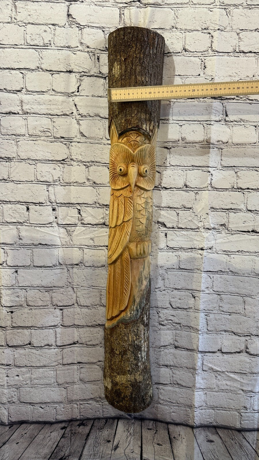 Barn Owl Of The Woods 100cm Hand Carved Wizard Tree Trunk Wood Fairtrade