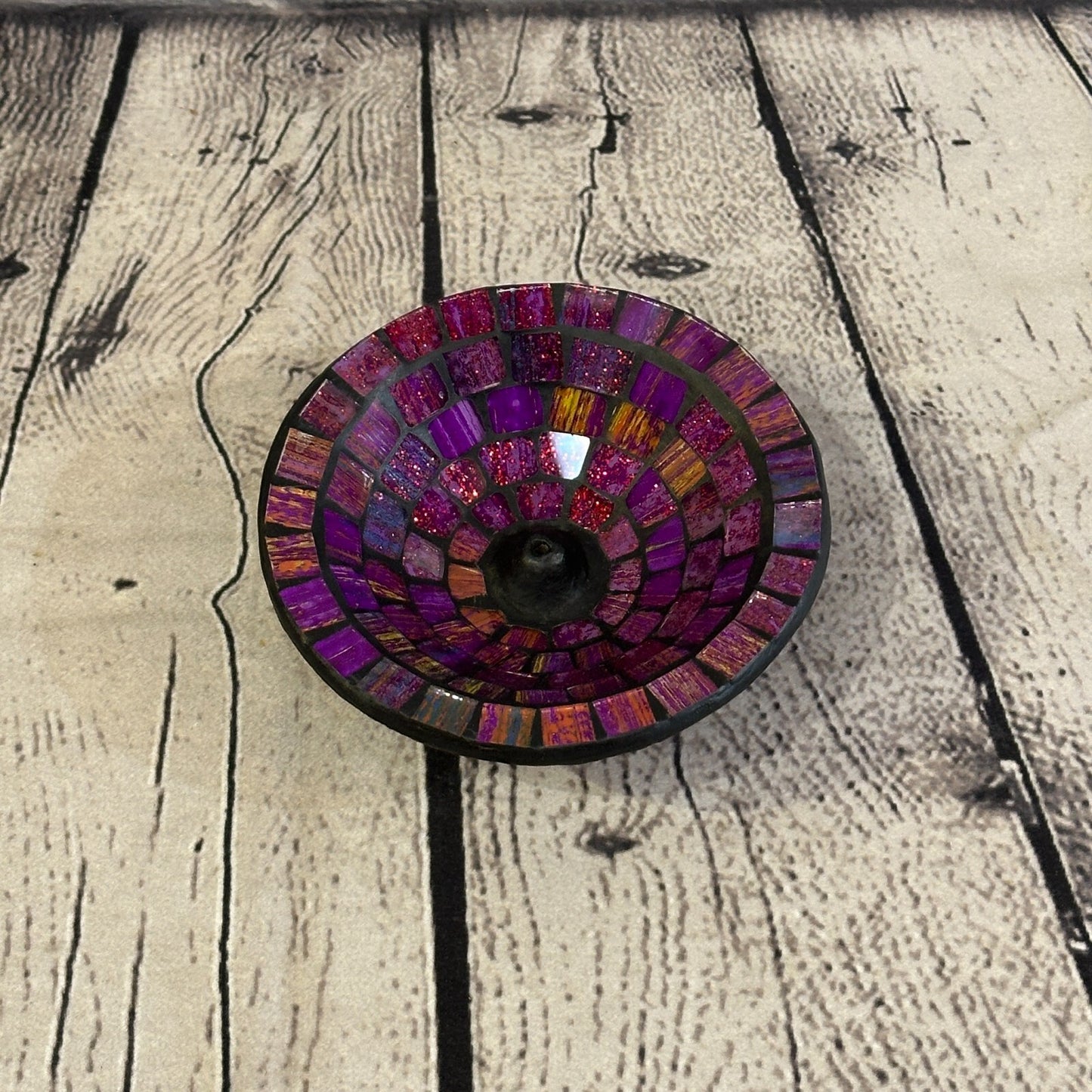 Purple Mosaic Stick Holder Round Plate Buddhism Ash Catcher Joss Cone Insence