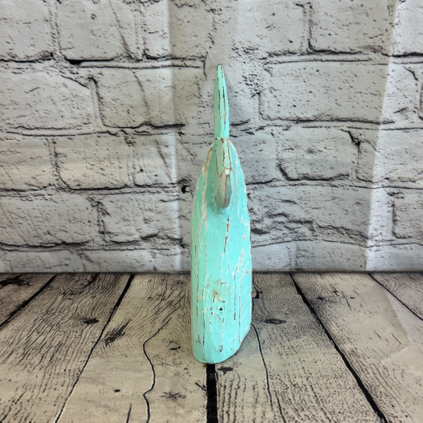 20cm x 18cm Whale Tail Green Fish Wood Coastal Ocean Bathroom Decoration