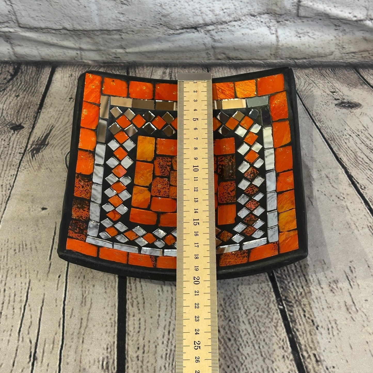 20cm Orange Square Mosaic Handmade Ceramic Glass Tile Bowl Fruit