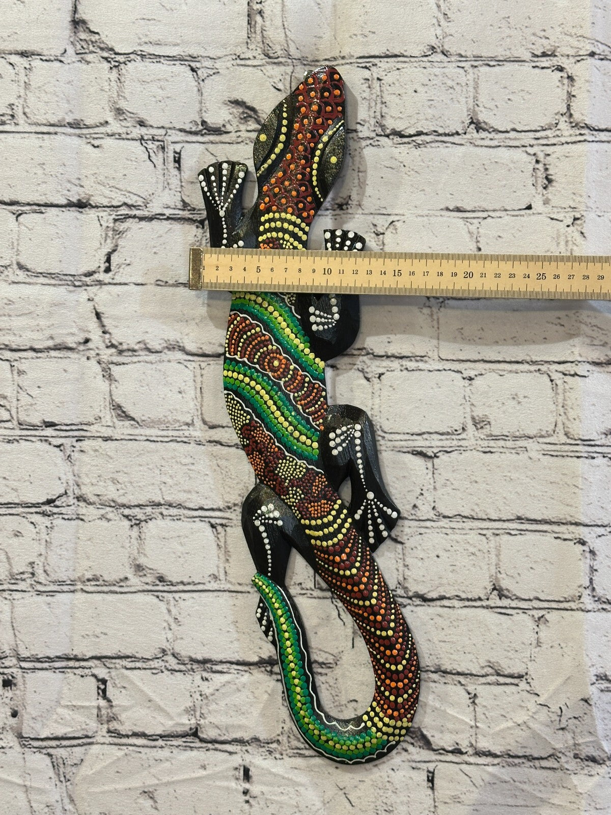 50cm Gecko Carved Wooden Dot Painted Ethnic Tribal Tiki Wall Handmade No 3
