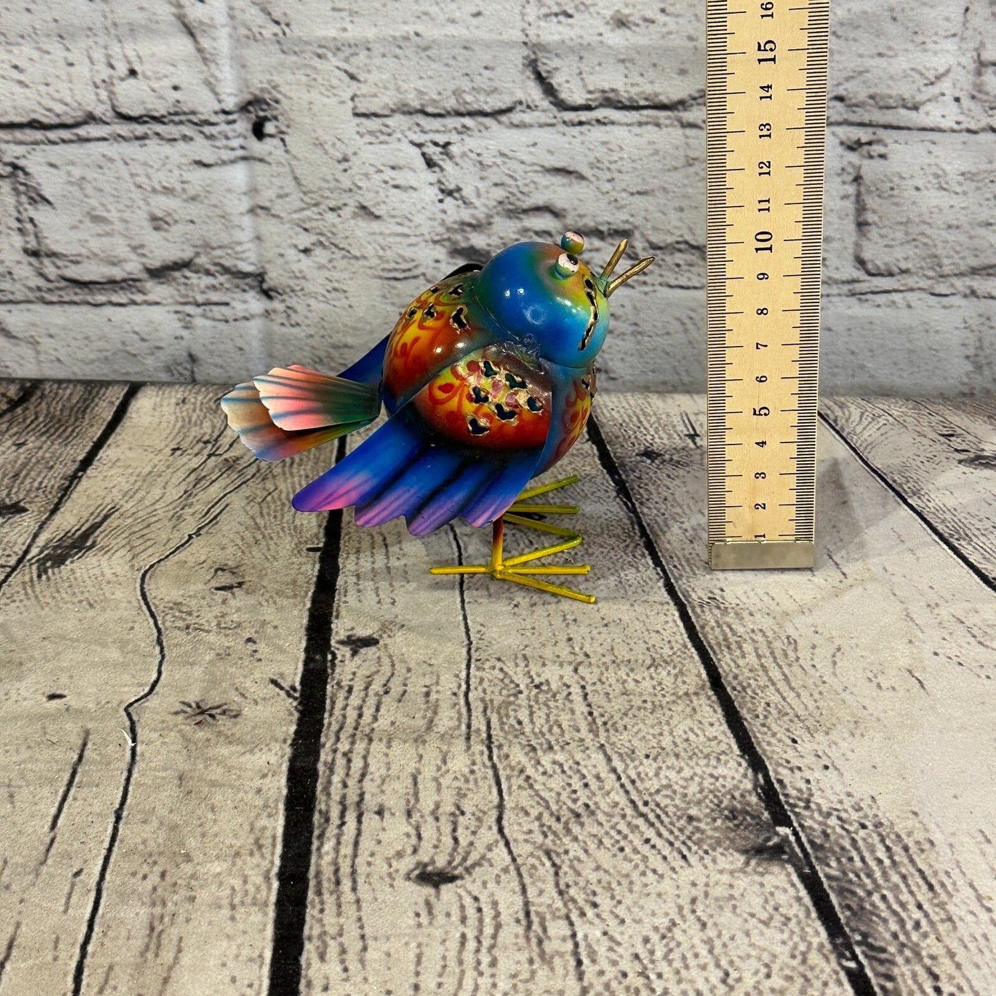 10cm x 10cm Bright Blue Bird Metal Tin Wall Hanging Ornament Painted Statue